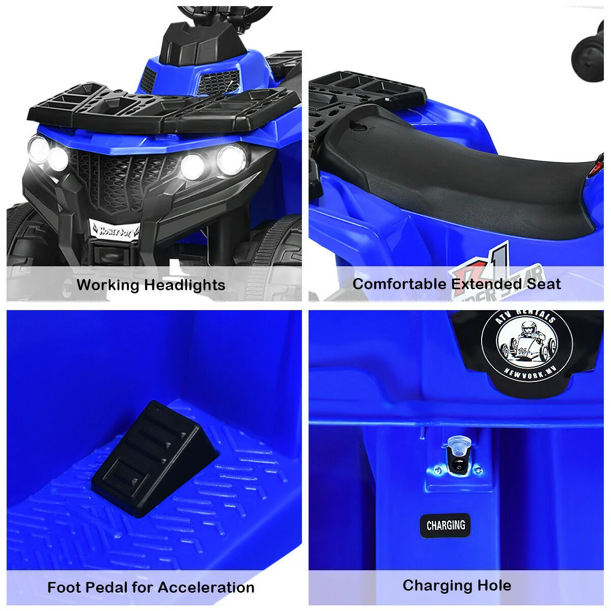 6V Battery-Powered Kids Ride-On ATV 4 Wheeler Quad with MP3 and LED Headlight Blue - Image 8