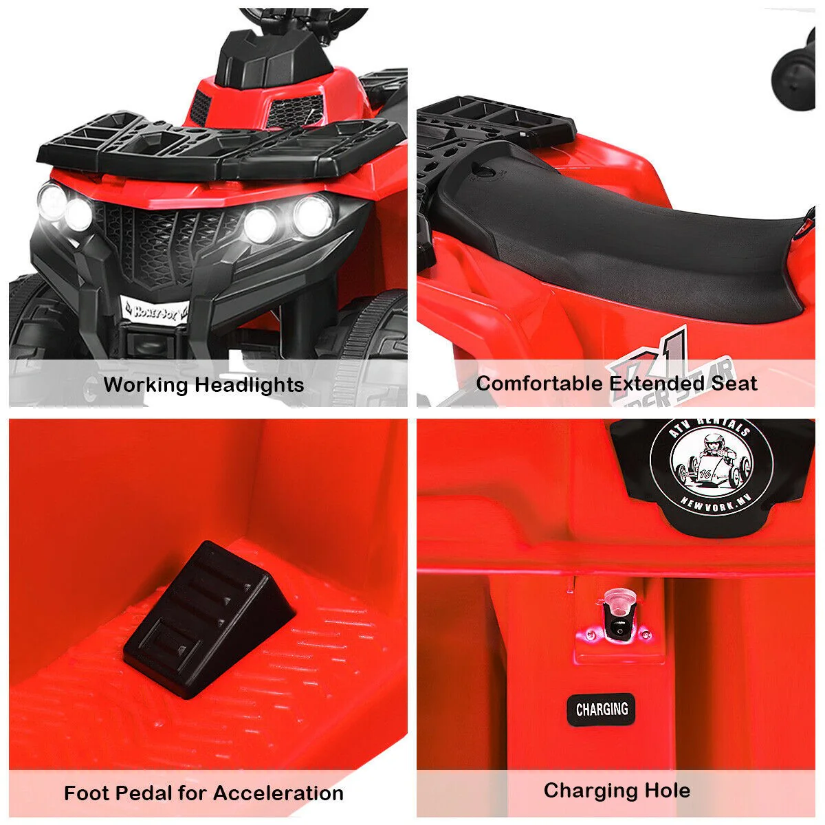 6V Battery-Powered Kids Ride-On ATV 4-Wheeler Quad with MP3 and LED Headlight Red - Image 8