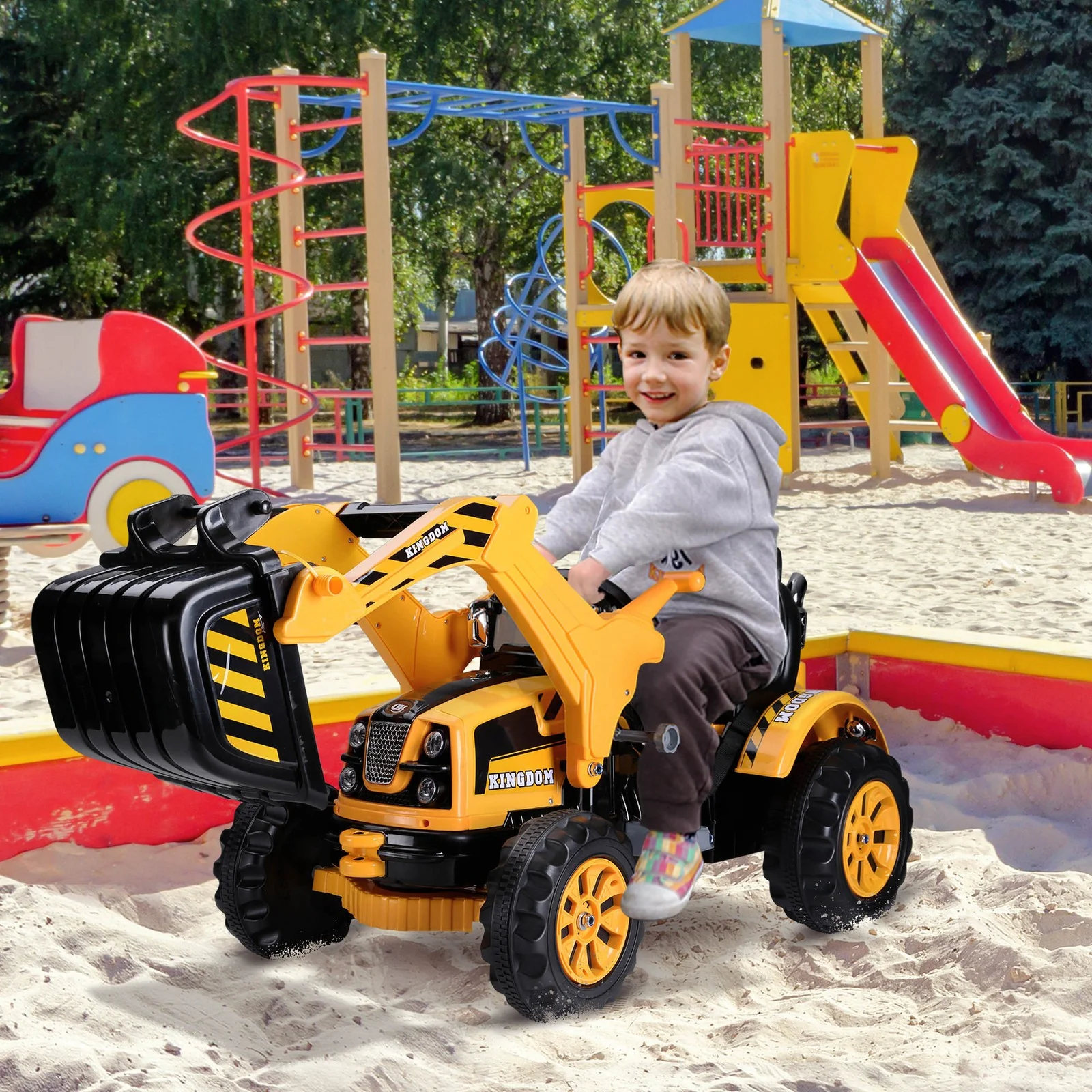 6V Battery-Powered Electric Ride-On Excavator Digger Toy for Kids Outdoor Play - Image 11