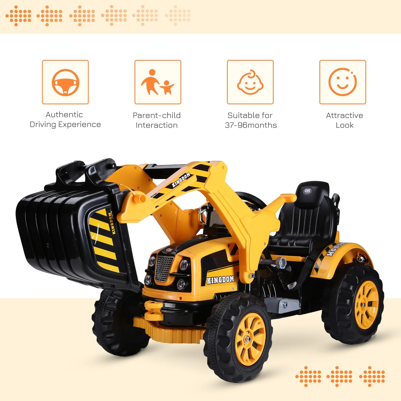 6V Battery-Powered Electric Ride-On Excavator Digger Toy for Kids Outdoor Play - Image 5