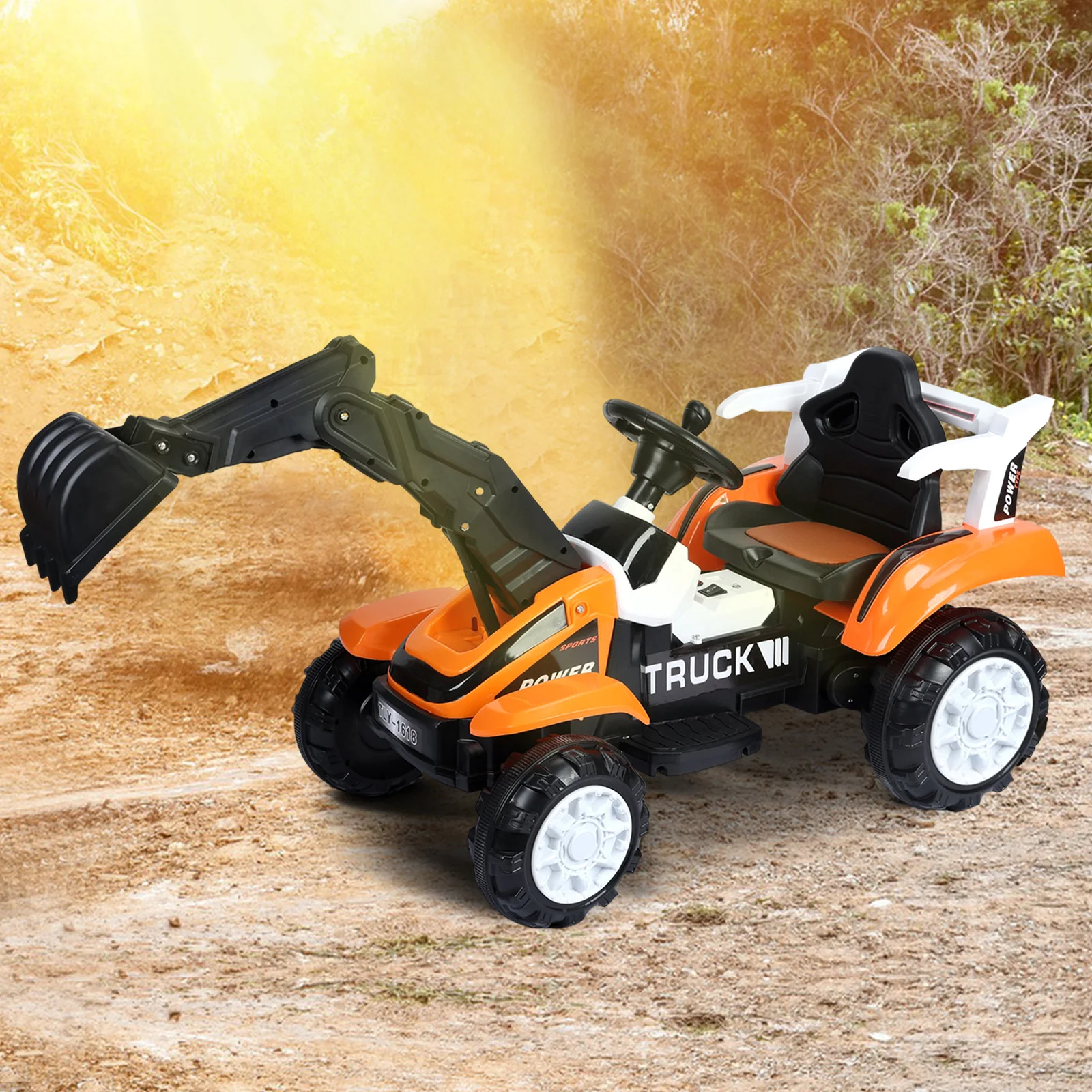 6V Battery-Powered Kids Ride-On Excavator Toy with Music, Sounds, and Safety Belt - Image 14