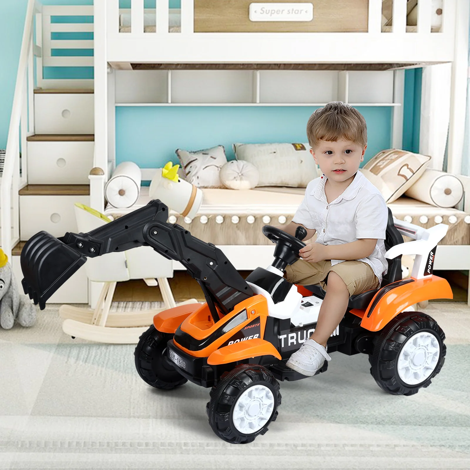 6V Battery-Powered Kids Ride-On Excavator Toy with Music, Sounds, and Safety Belt - Image 8