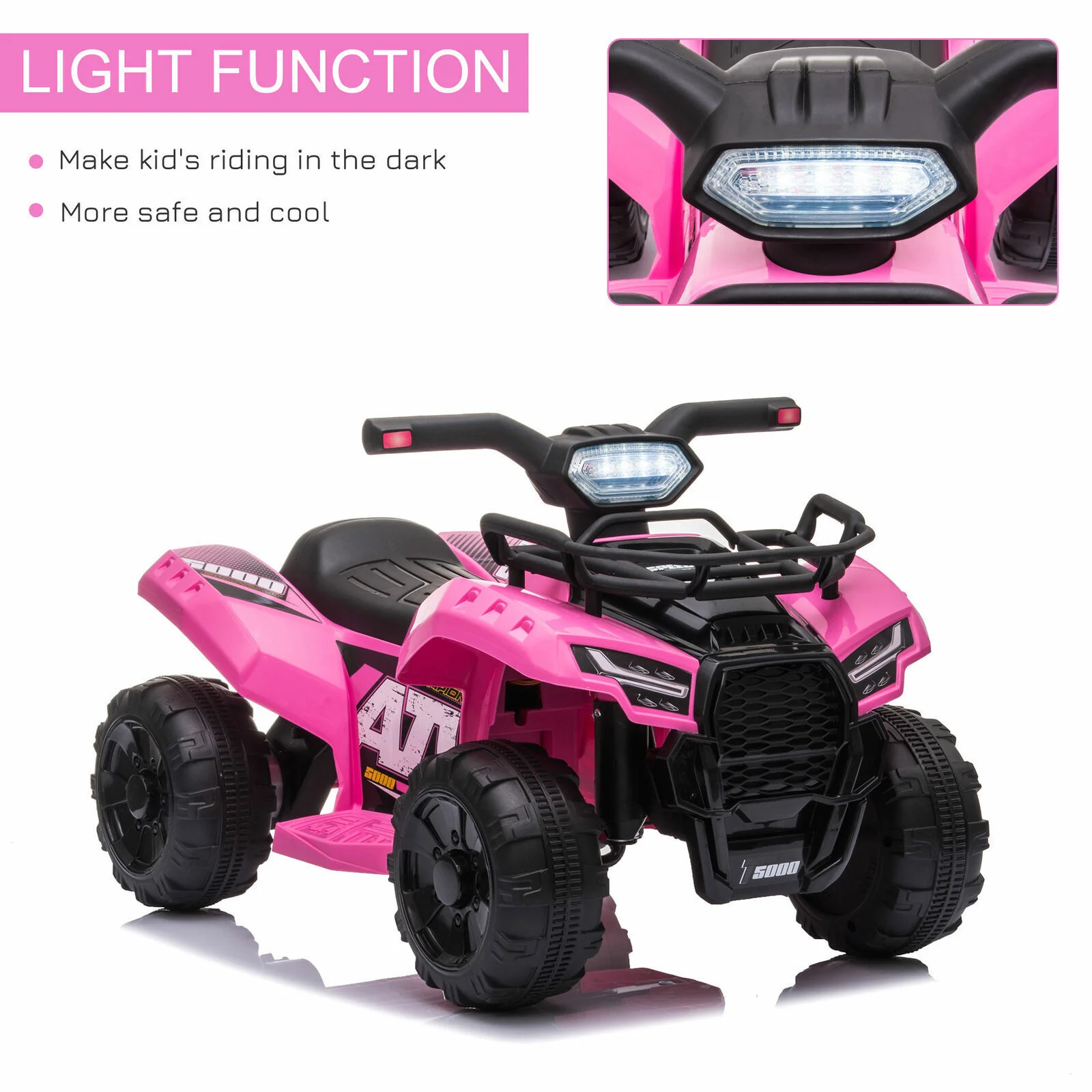 6V Battery Powered Ride On Quad ATV Toy with LED Headlights for Kids - Image 6