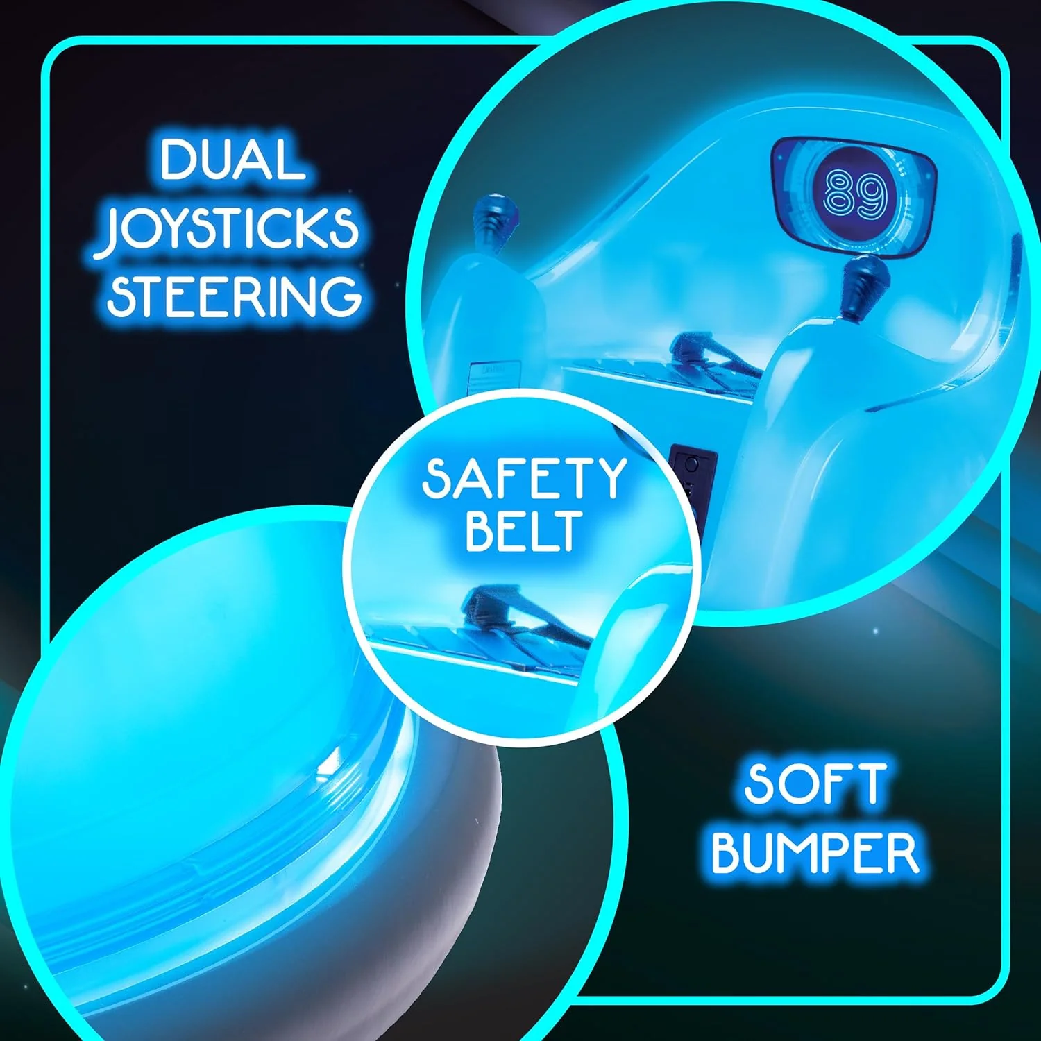 6V Blue Glow LED Rechargeable Kids Ride-On Bumper Car with 360° Spin - Image 5