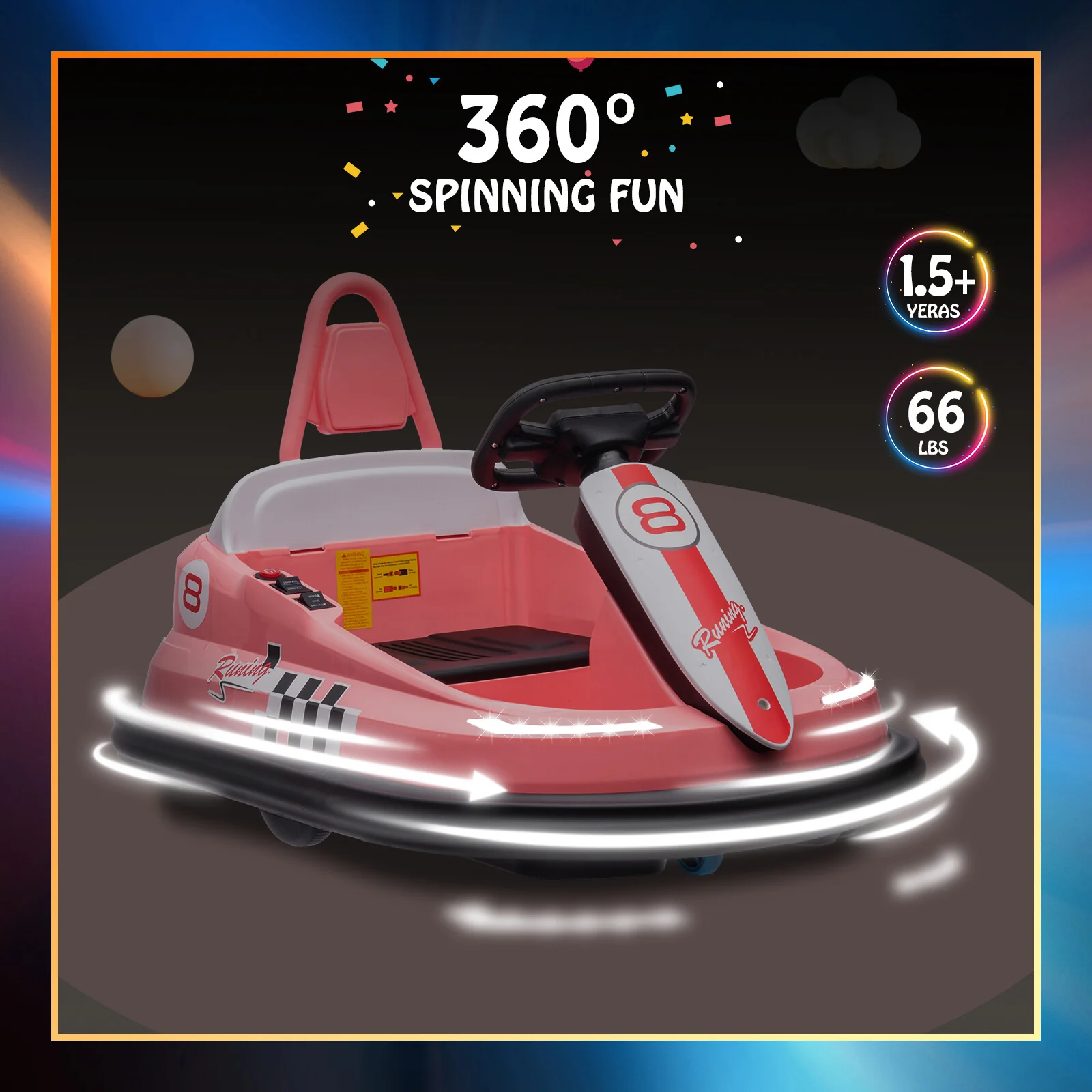 6V Electric Bumper Car Ride-On for Kids and Toddlers with 360 Degree Spins and 2 Speeds - Image 9