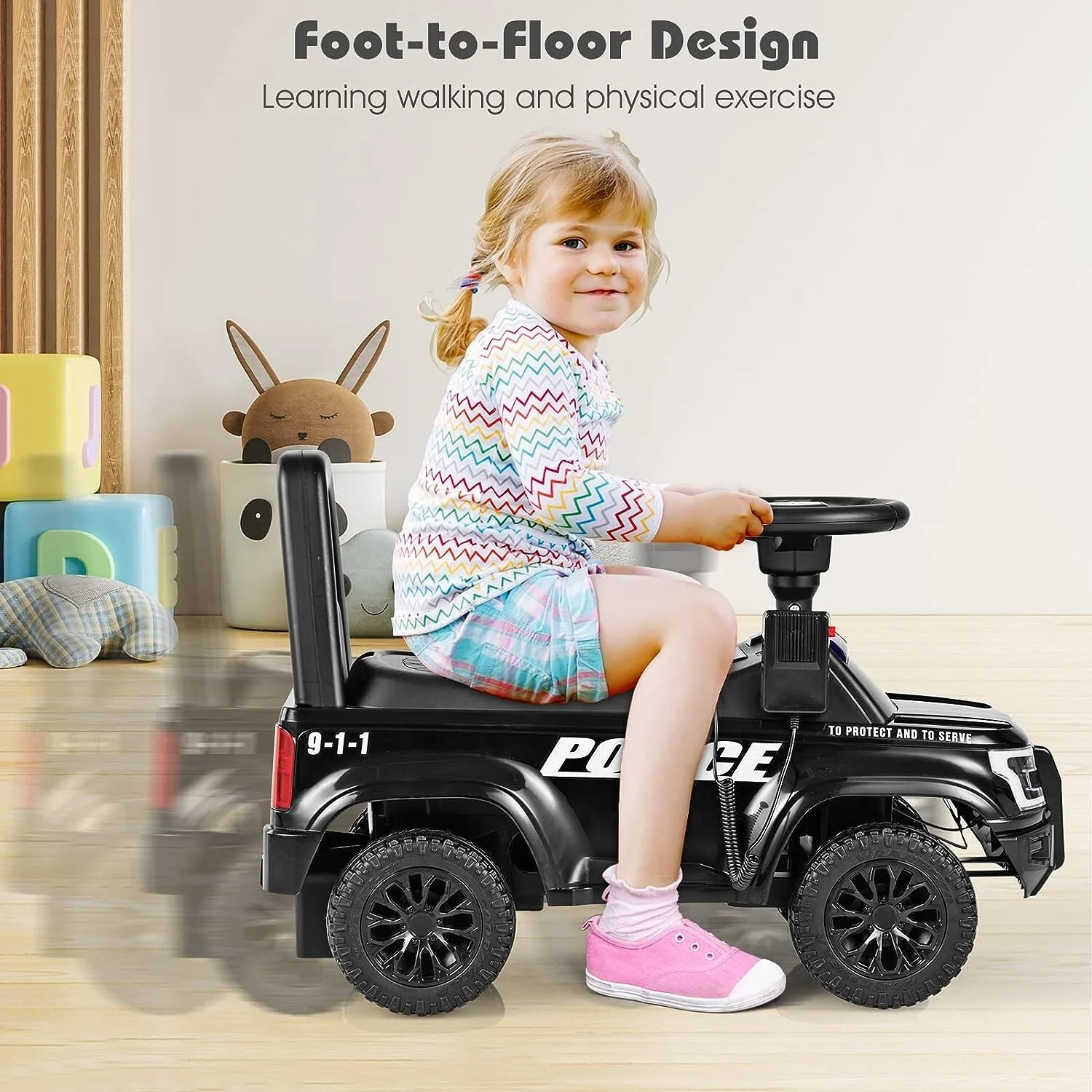 Carro eléctrico montable 6V con megáfono y sonido de sirena para niños de 2 a 4 años - Image 5