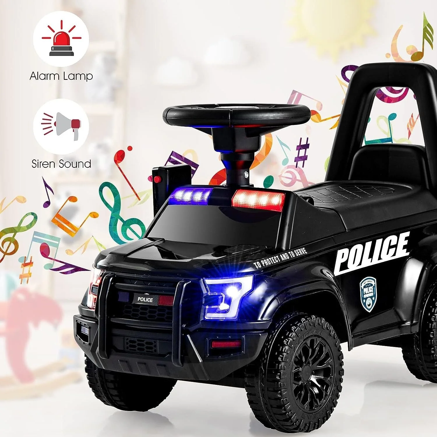 Carro eléctrico montable 6V con megáfono y sonido de sirena para niños de 2 a 4 años - Image 6