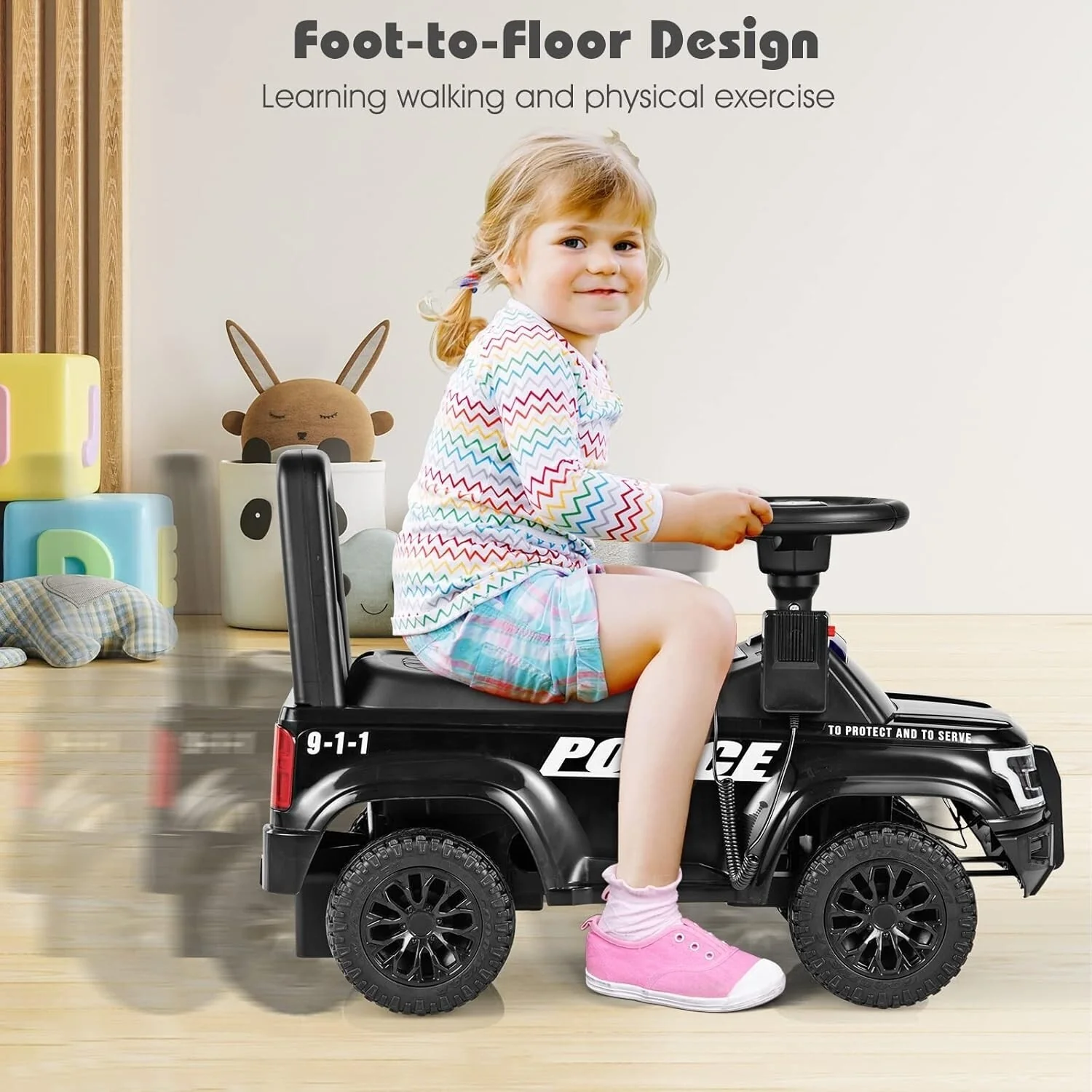 Carro eléctrico montable 6V con megáfono y sonido de sirena para niños de 2 a 4 años - Image 5