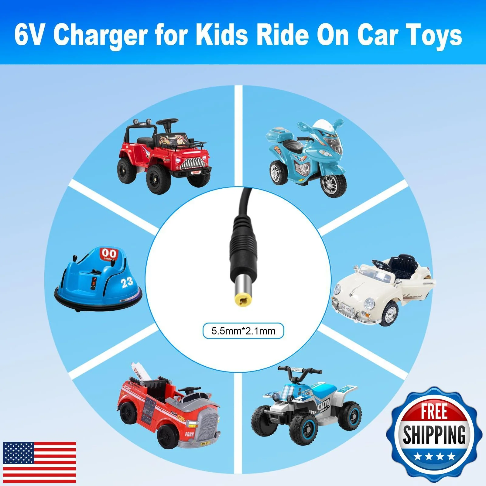 6V Battery Charger for Kids Ride-On Cars and Toys Compatible with Flybar Bumper - Image 3