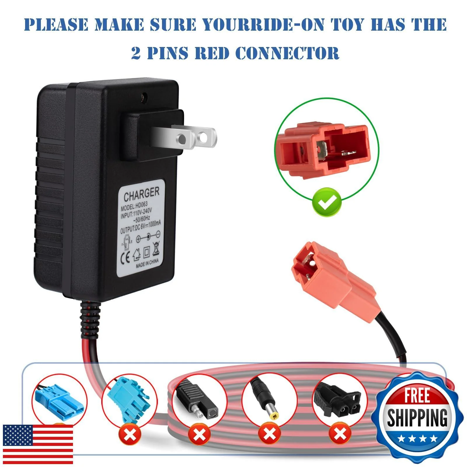 6V 6 Volt Battery Charger for Kids Ride-On Toy Cars and BMX X5 Kid Tricycle - Image 3