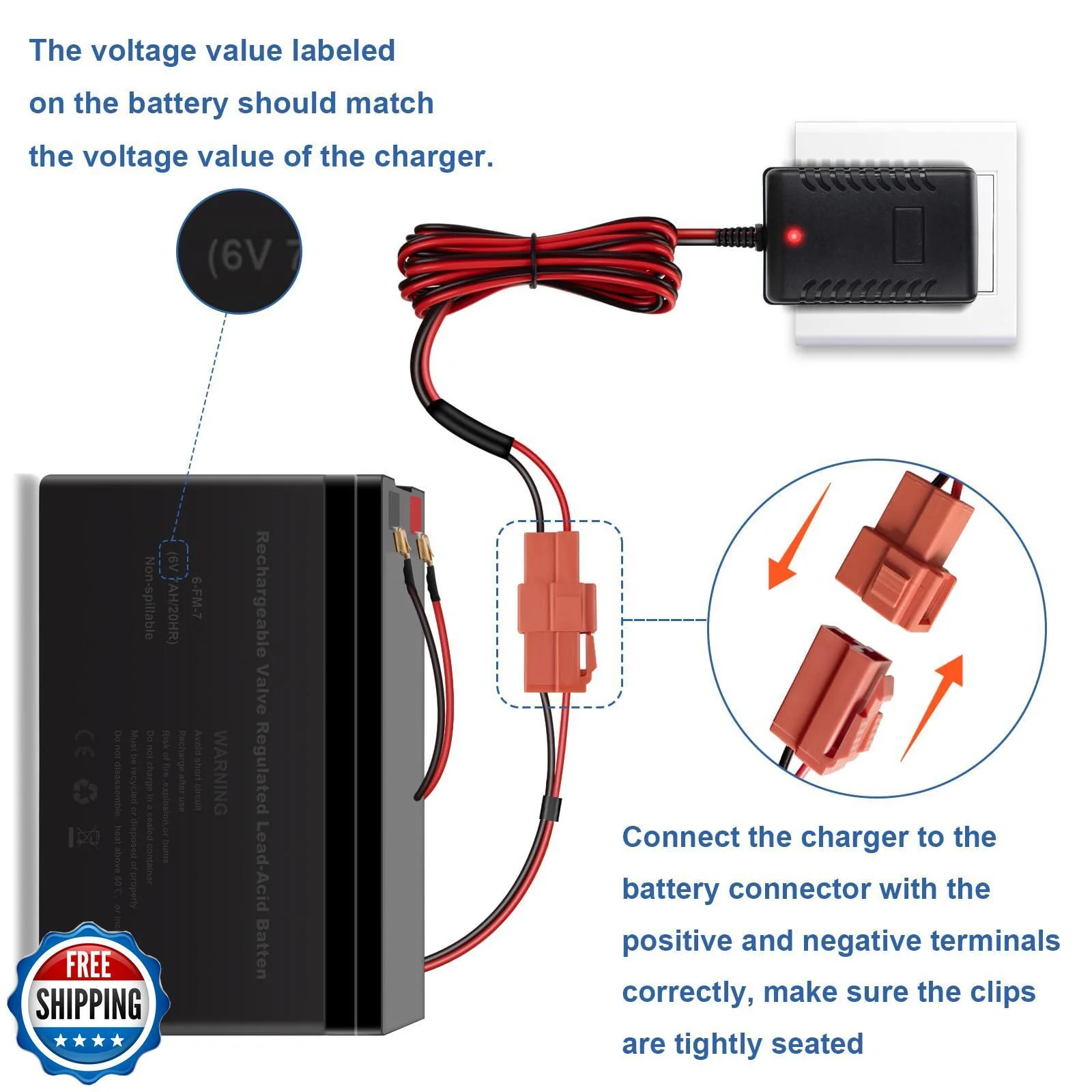 6V 6-Volt Battery Charger for Kids Ride-On Toy Cars and BMX X5 Vehicles - Image 5