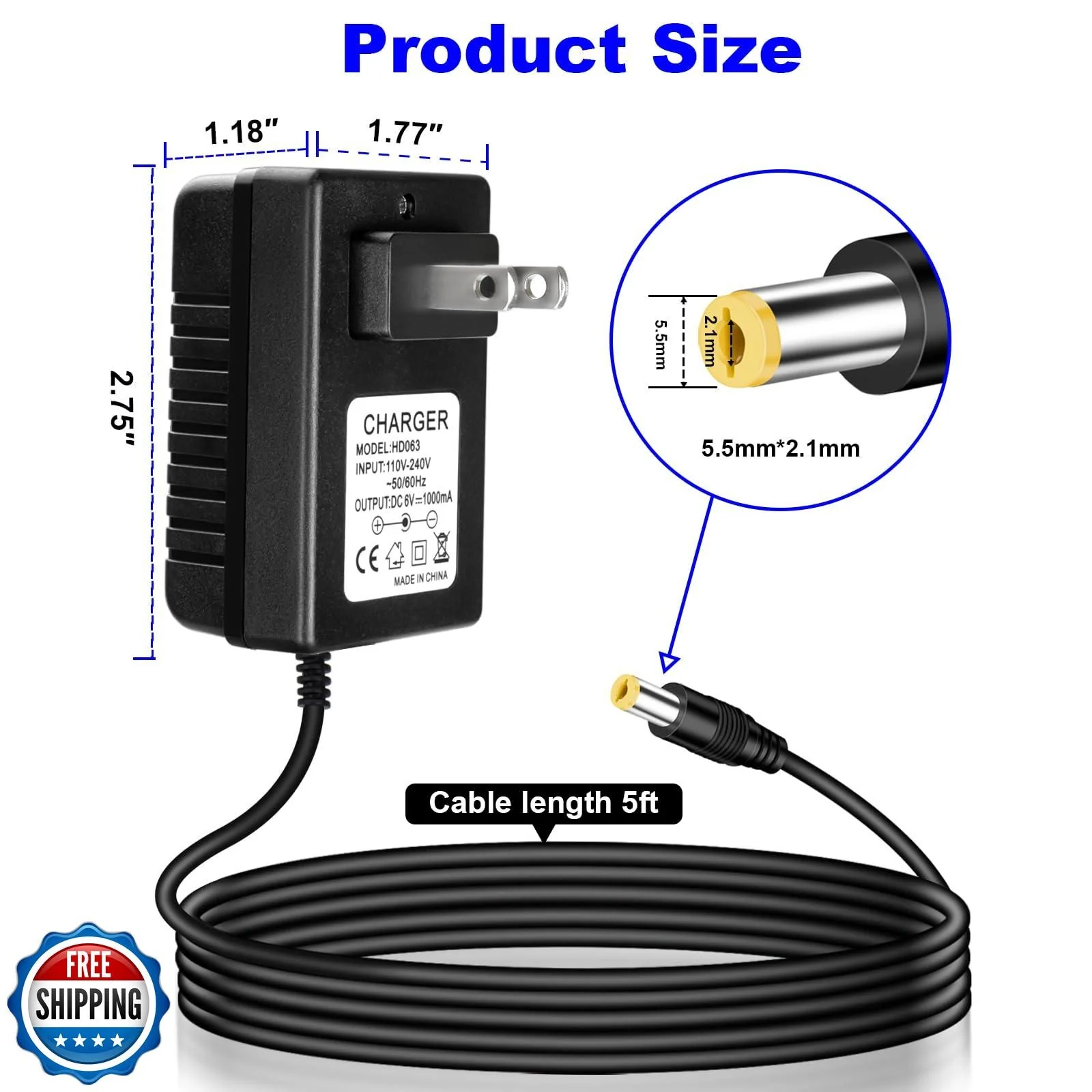 6V Battery Charger for Kids Ride-On Toys Compatible with Flybar Bumper Car - Image 2