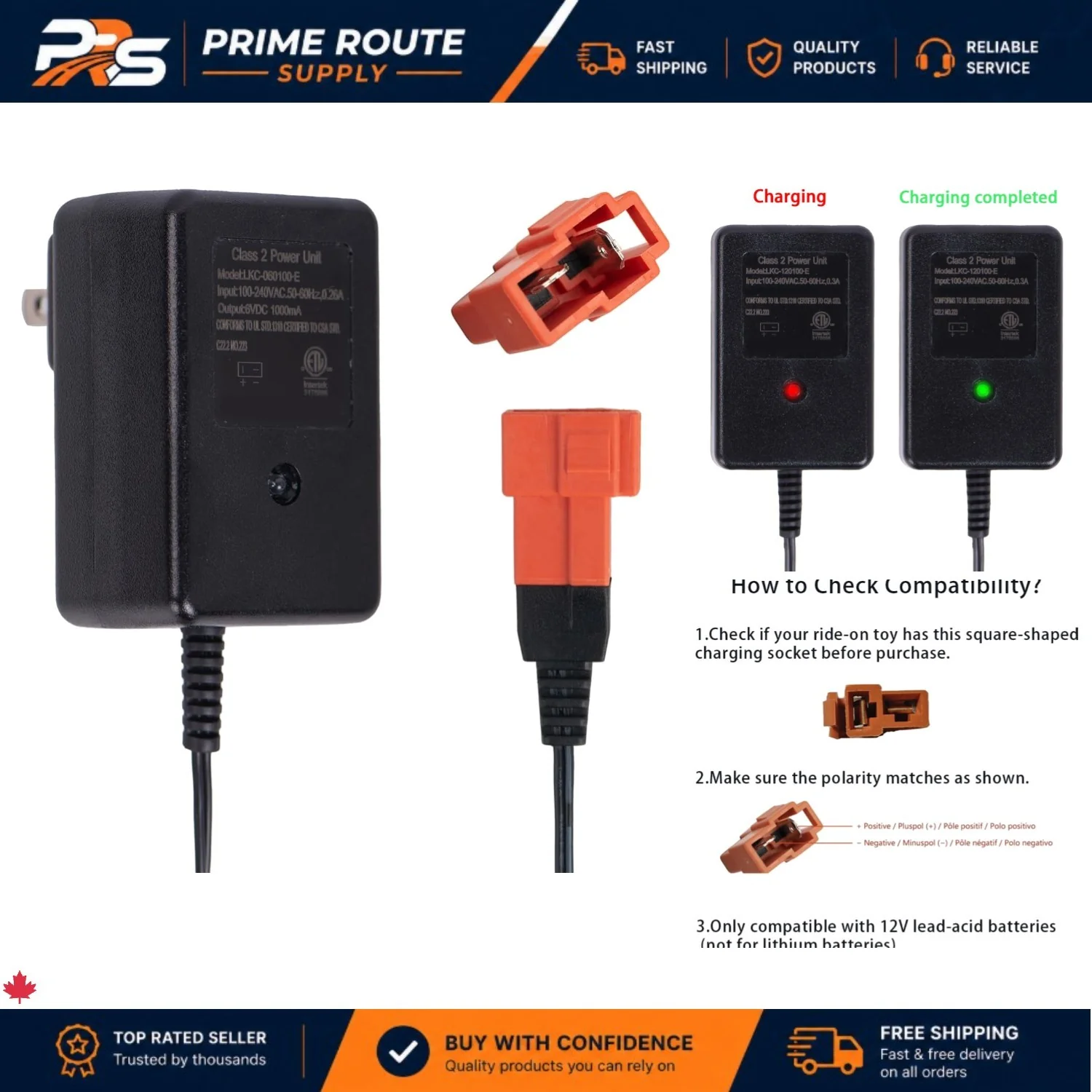 6V Power Adapter for Children's Ride-On Toys - Certified Charger with Square Connector