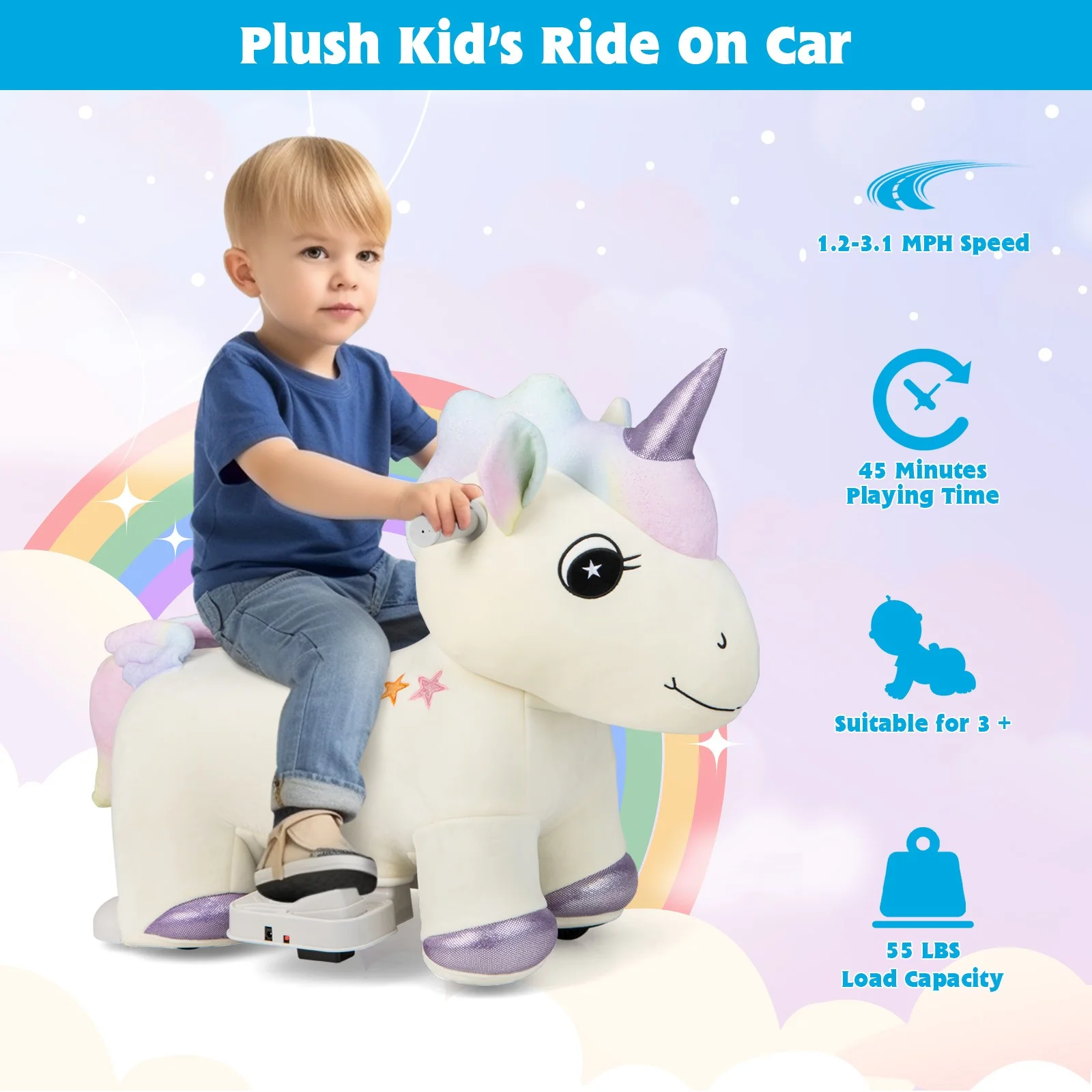 6V Electric Unicorn Ride-On Toy for Kids with Music and Handlebars - Image 5