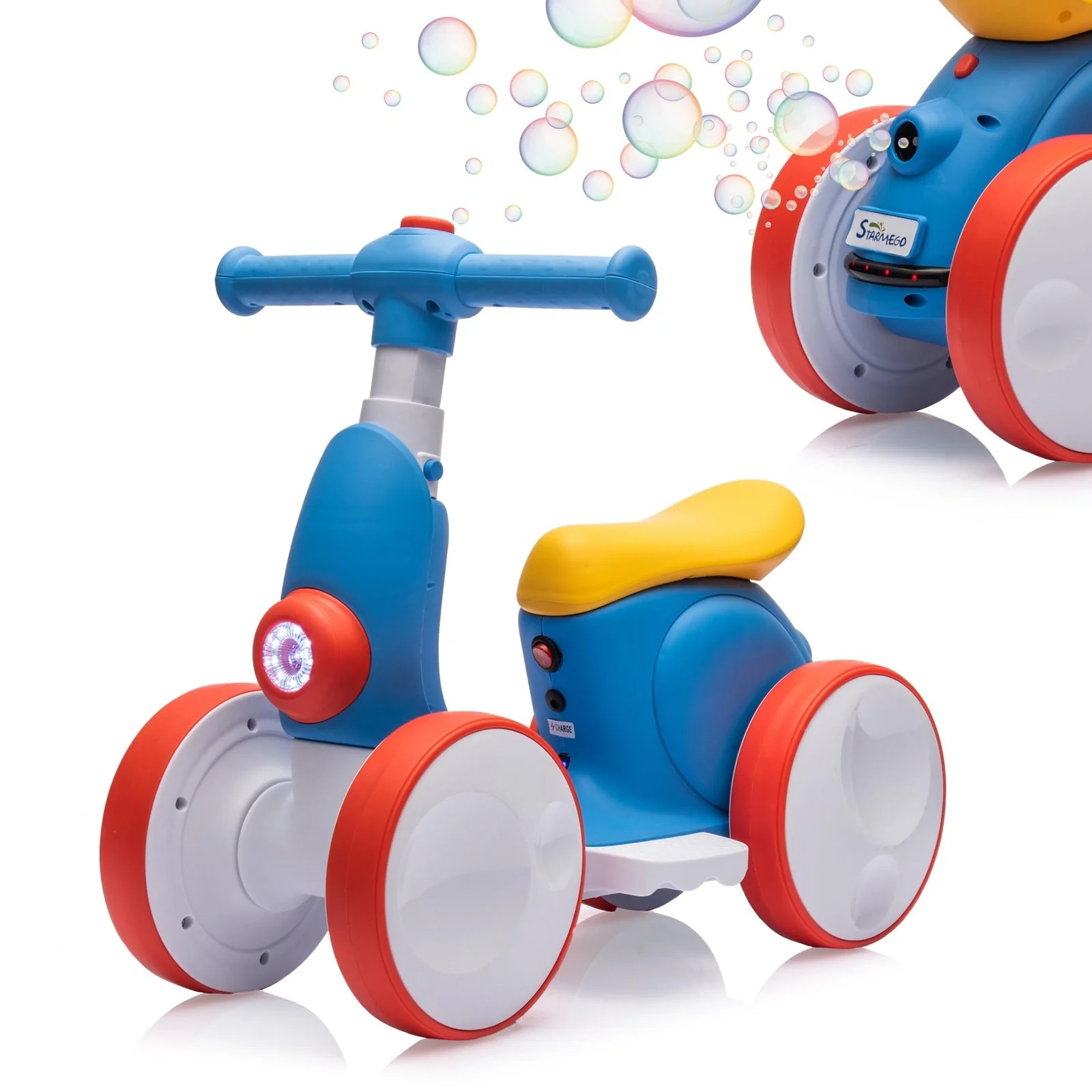 6V Electric Toddler Balance Bike with Bubble Machine 4-in-1 Multi-Function Ride-On Toy