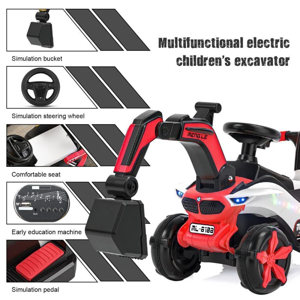 6v Electric Excavator Toy Car with Bluetooth, Helmet, and Rear Attachment for Kids - Image 4