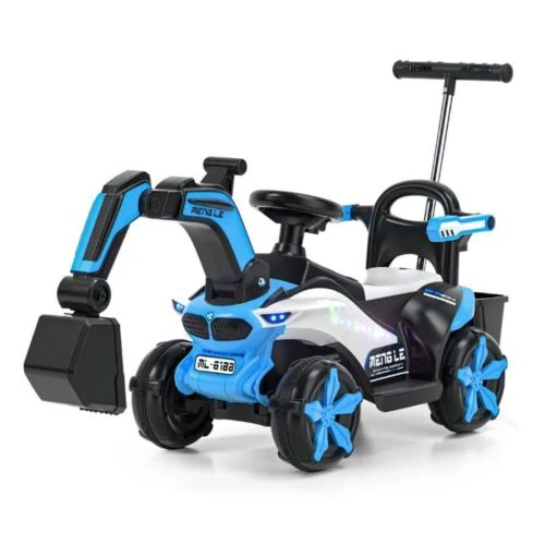 6v Electric Excavator Toy Car with Bluetooth, Helmet, and Rear Features for Kids