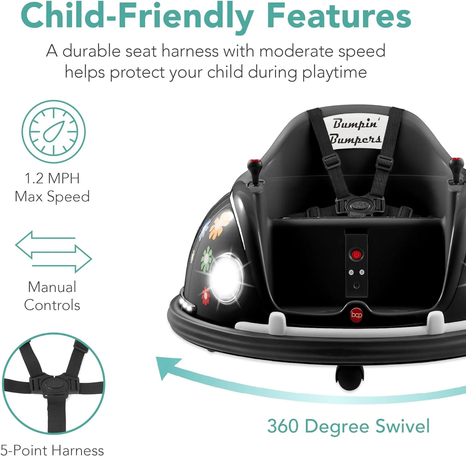 6V Electric Ride-On Bumpin Bumper Car for Kids 1.5-6 Years with Parent Remote Control - Image 6