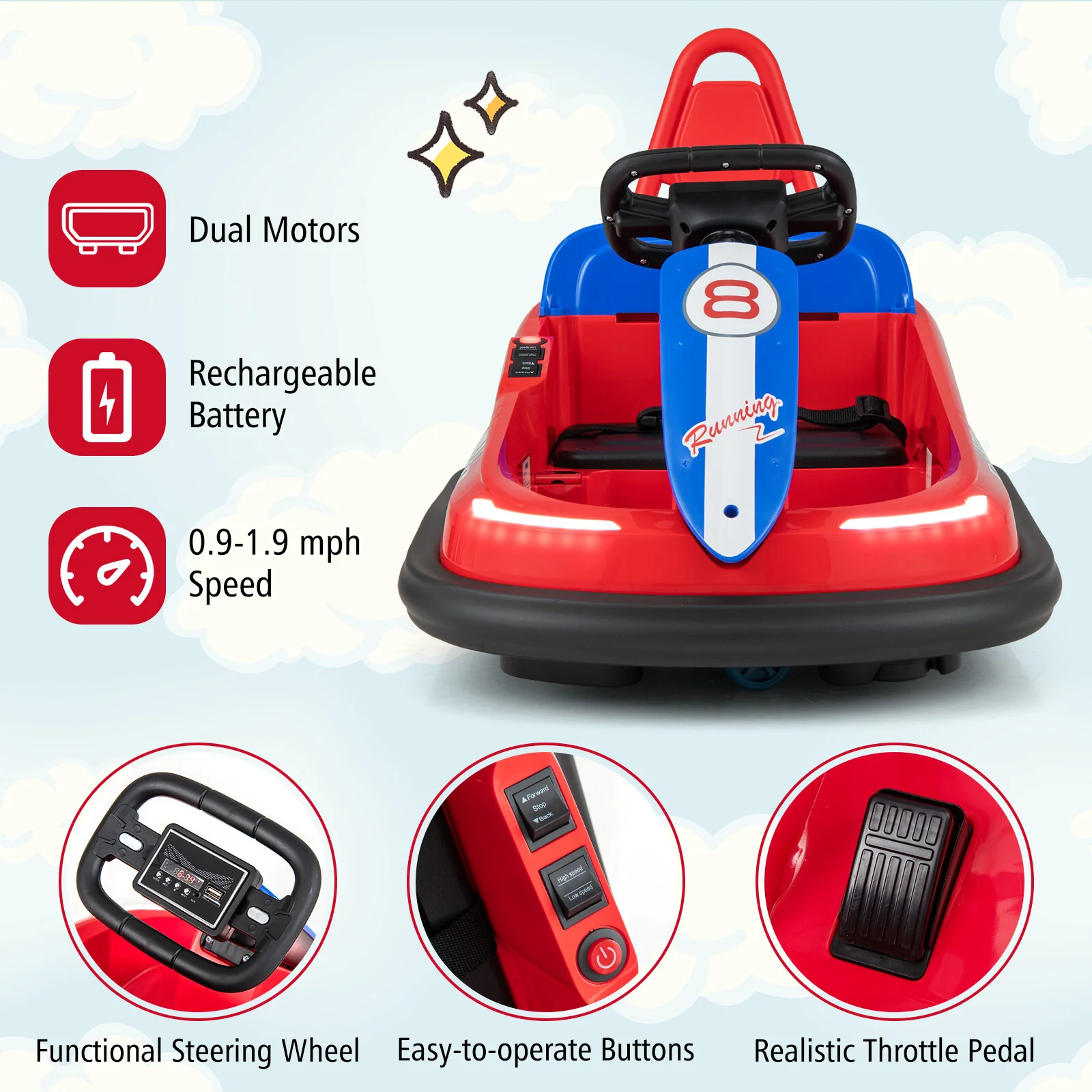 6V Electric Kids Ride-On Bumper Car with 2 Speeds and Portable Back Handle - Image 7
