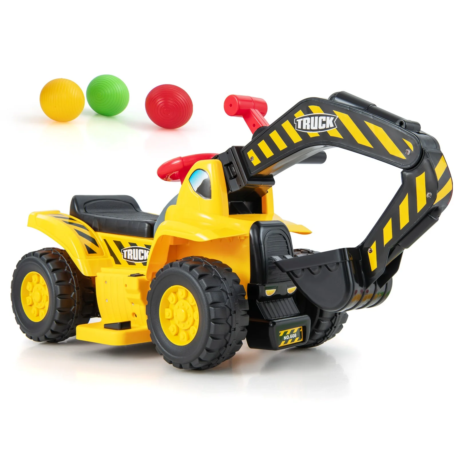 6V Electric Ride-On Excavator and Tractor Toy with Basketball Hoop for Kids