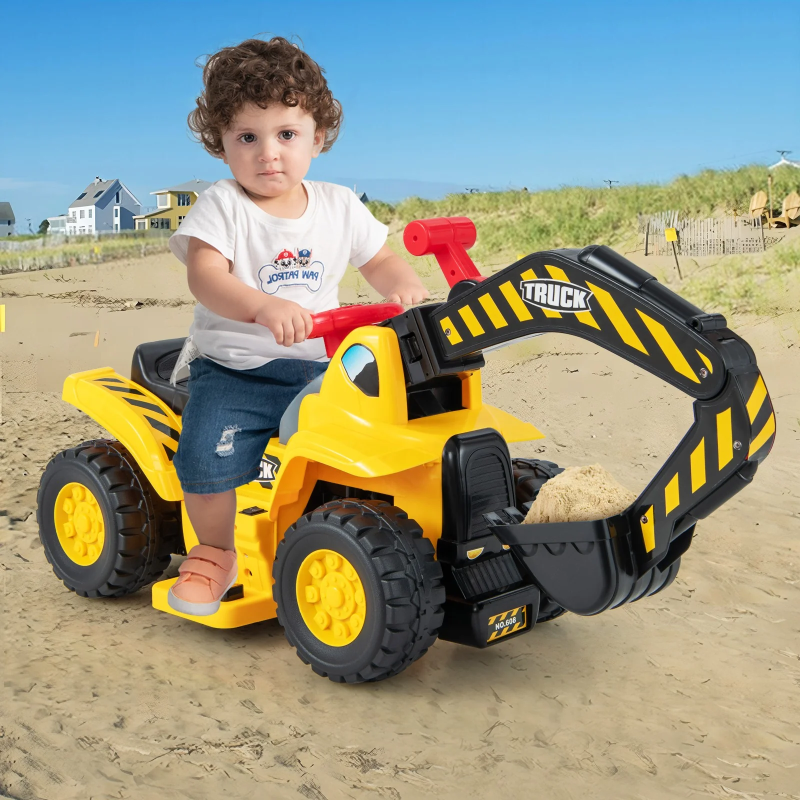 6V Electric Ride-On Excavator and Tractor Toy with Basketball Hoop for Kids - Image 3