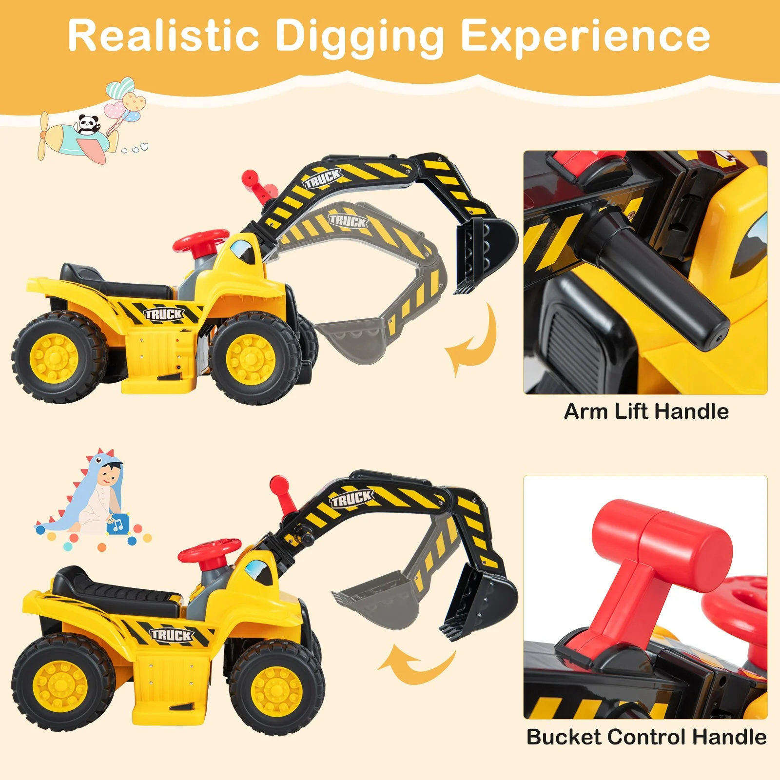 6V Electric Ride-On Excavator and Tractor Toy with Basketball Hoop for Kids - Image 5