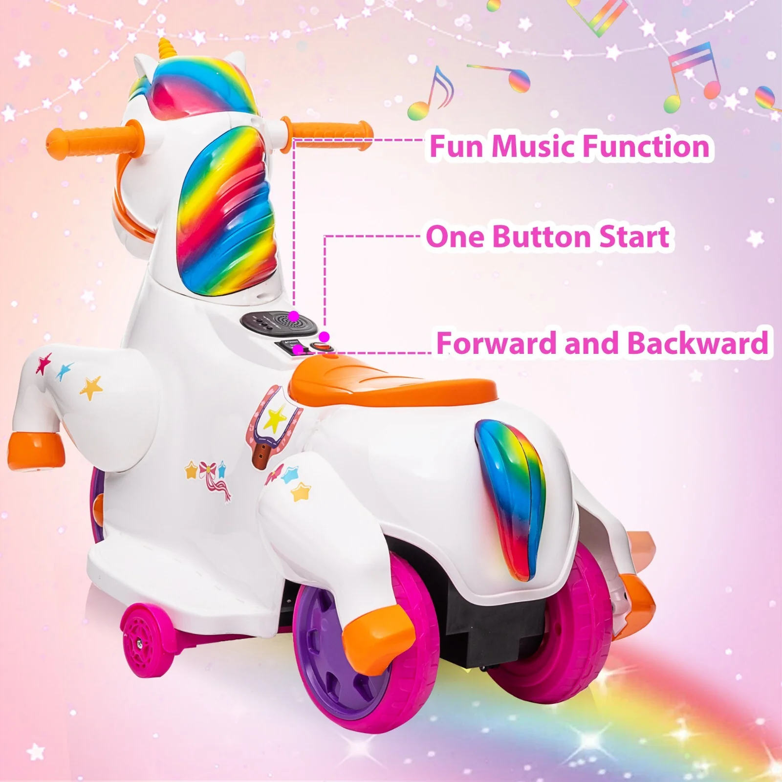 6V Battery-Powered Electric Unicorn Ride-On Car with Music for Toddlers - Image 10