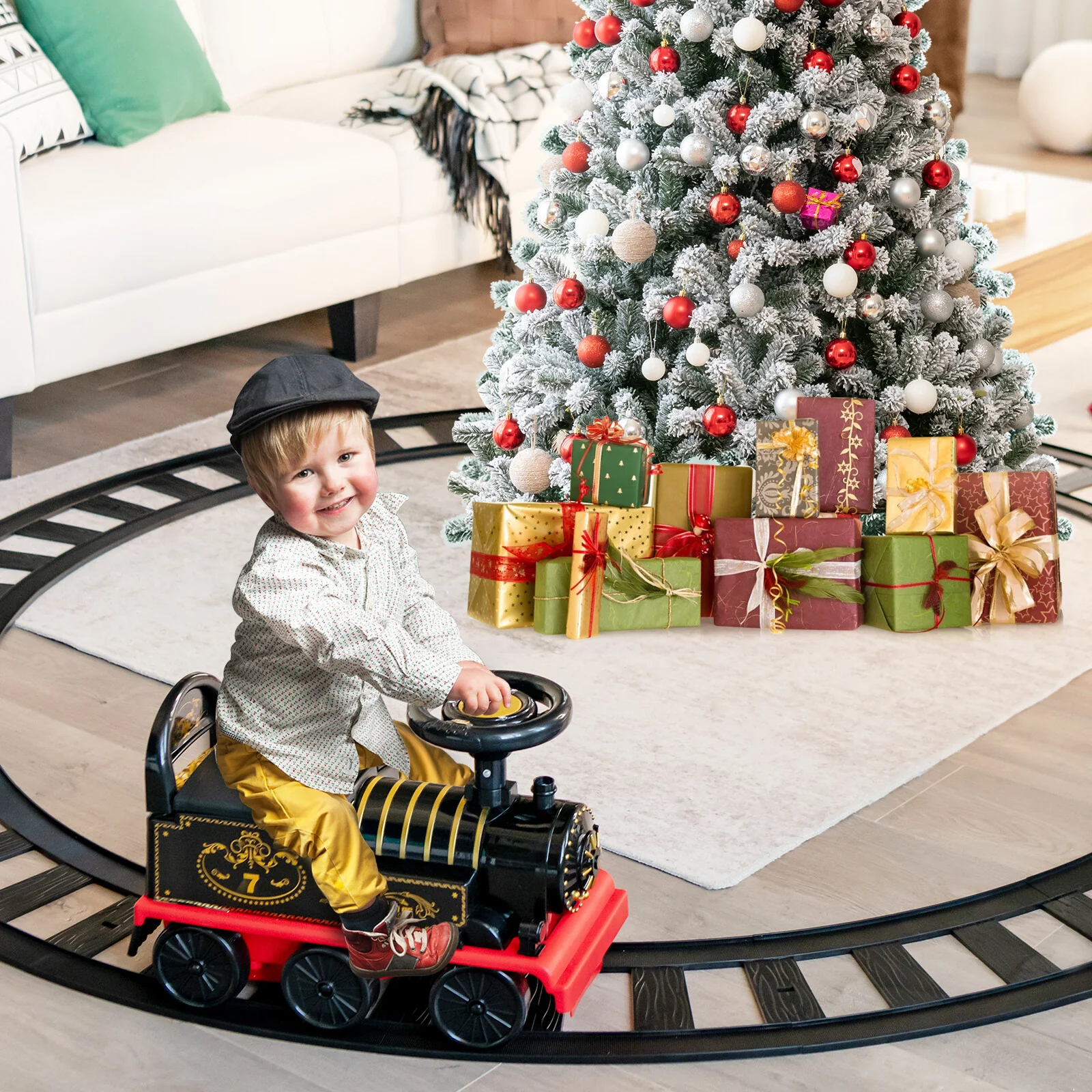 6V Electric Motorized Kids Ride-On Train Toy with Track and 6 Wheels, Black - Image 4