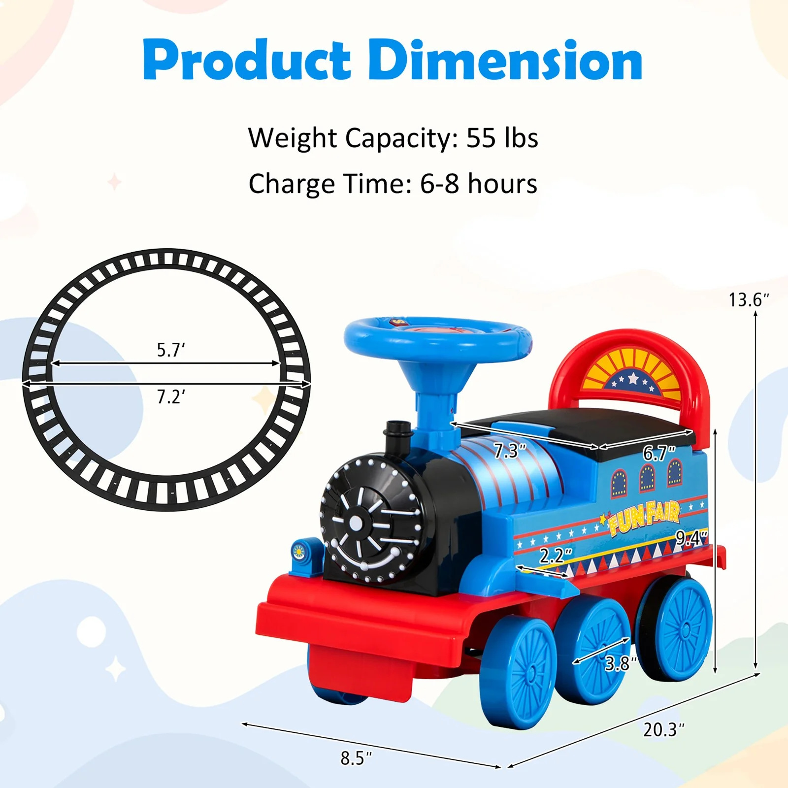 6V Motorized Kids Ride-On Train Toy with Track and 6 Wheels in Navy - Image 3
