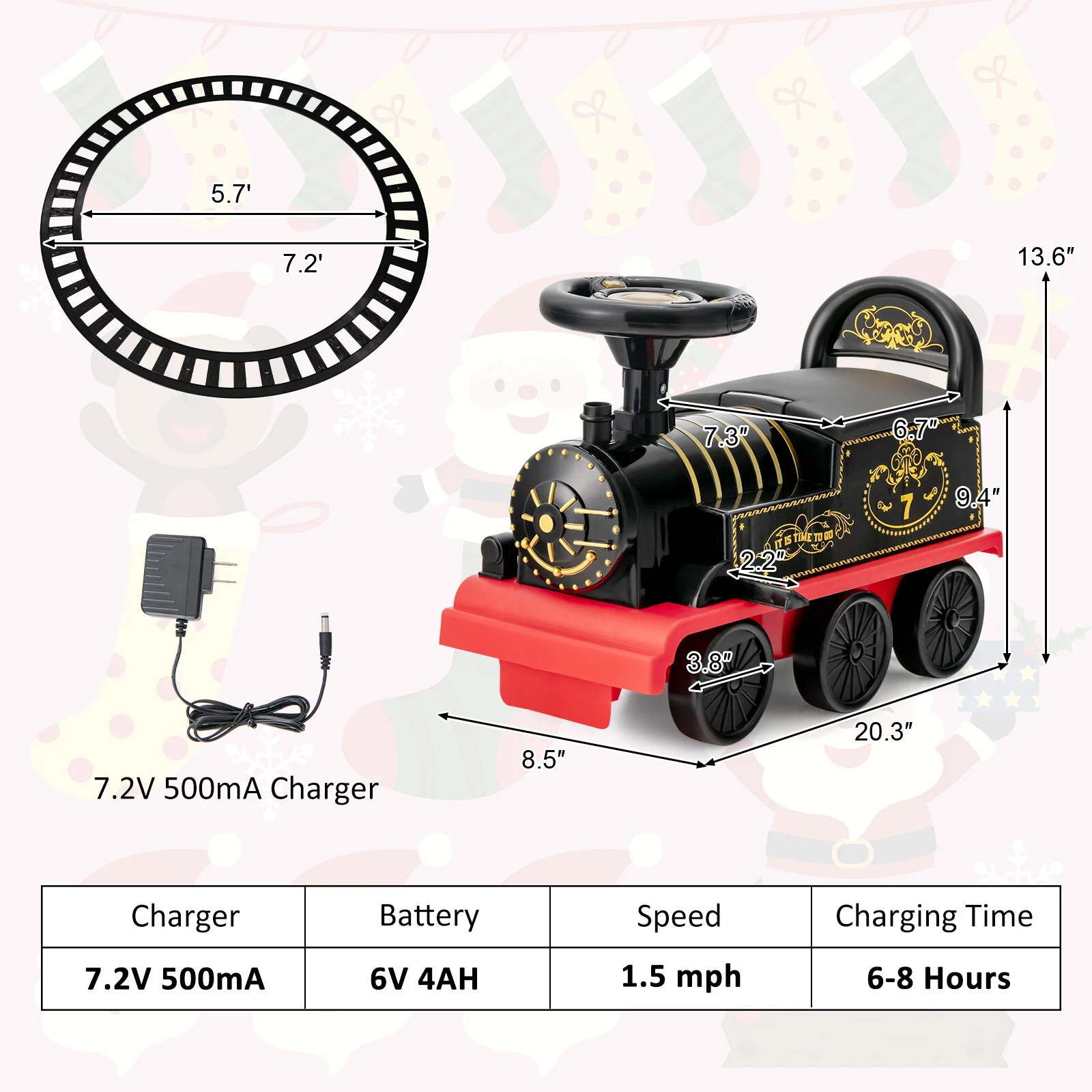6V Electric Kids Ride-On Train with 16 Curved Tracks and 6 Stable Wheels, Black - Image 2