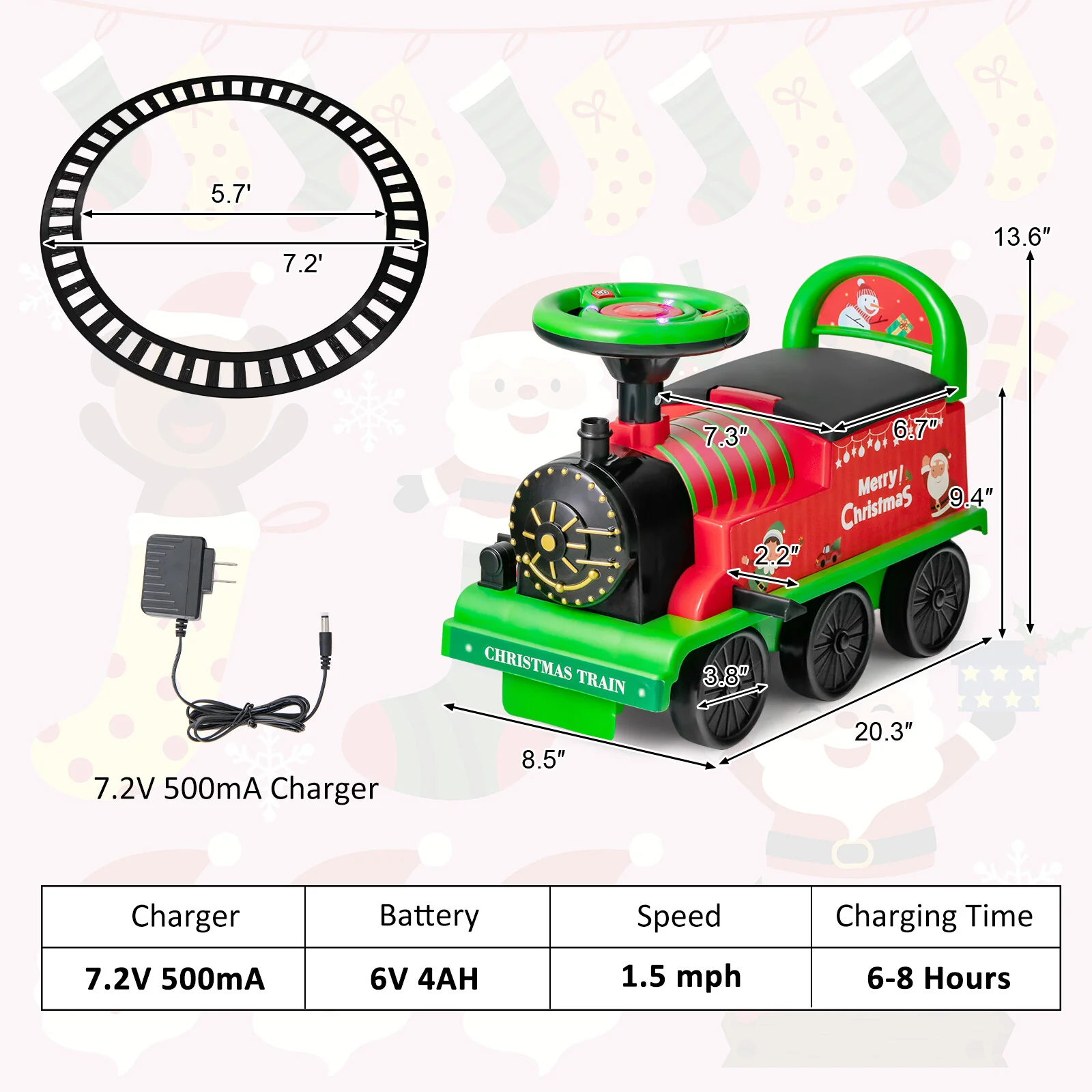 6V Electric Kids Ride-On Train with 16 Curved Tracks and 6 Stable Wheels Green - Image 2