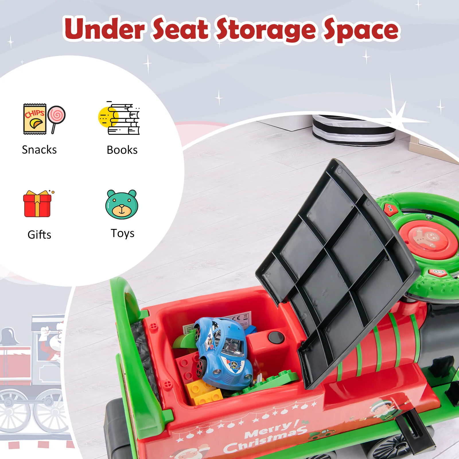 6V Electric Kids Ride-On Train with 16 Curved Tracks and 6 Stable Wheels Green - Image 7
