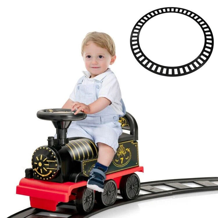 6V Electric Kids Ride On Train with Track & 6 Wheels - Black - Image 4