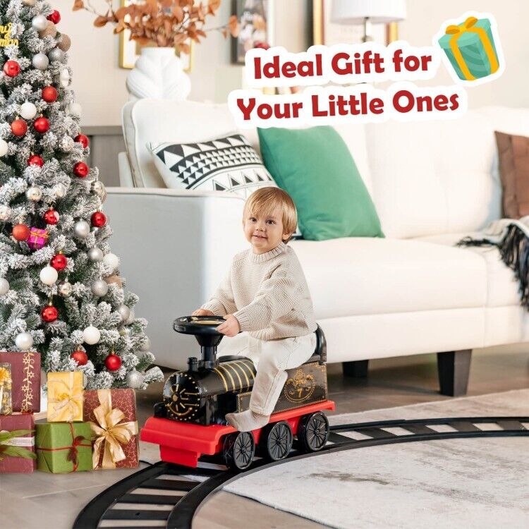 6V Electric Kids Ride On Train with Track & 6 Wheels - Black - Image 7