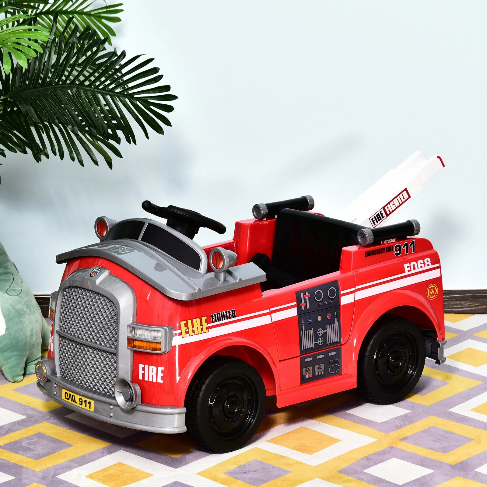 6V Electric Ride-On Fire Truck Toy Vehicle with Remote Control for Kids - Image 4