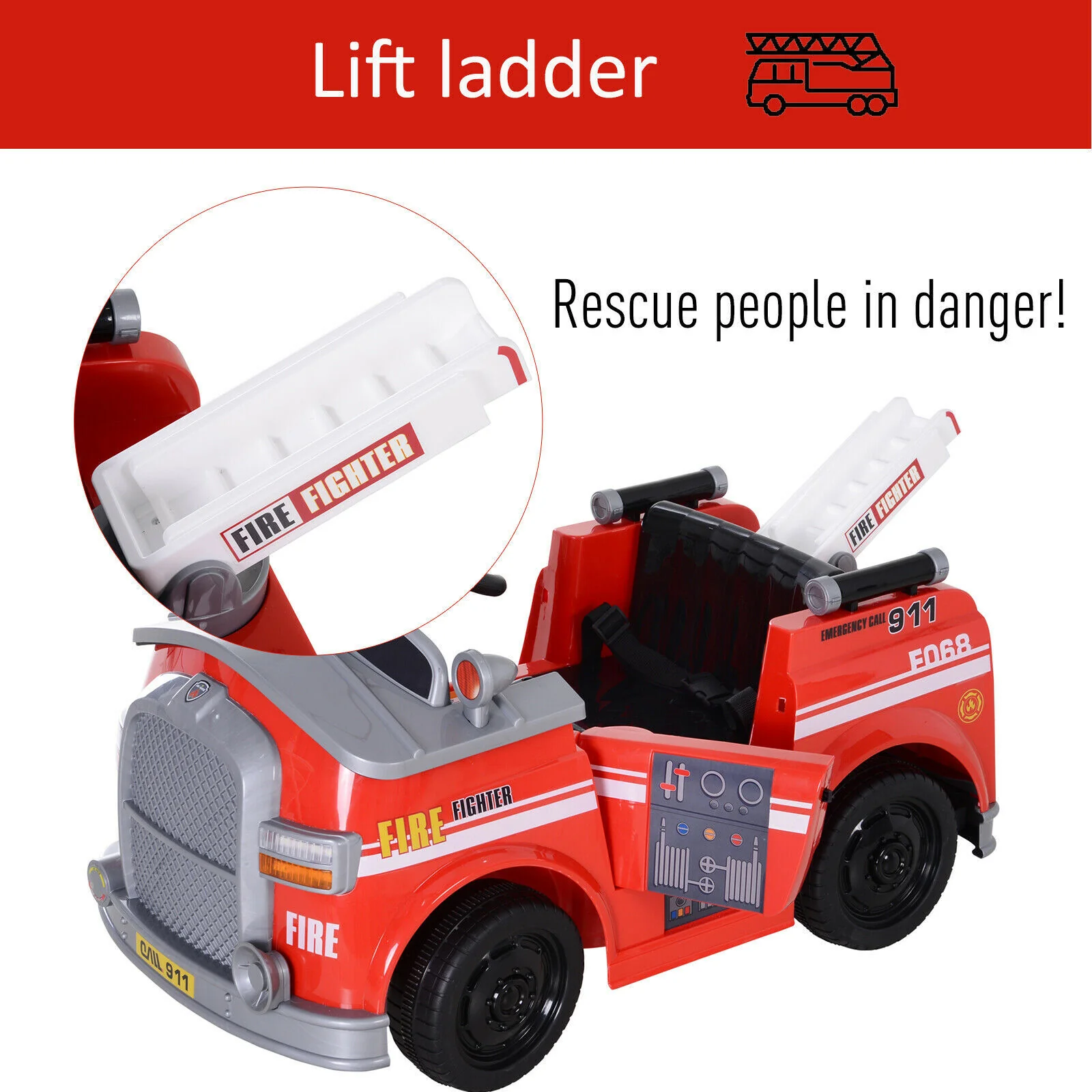 6V Electric Ride-On Fire Truck Toy Vehicle with Remote Control for Kids - Image 6