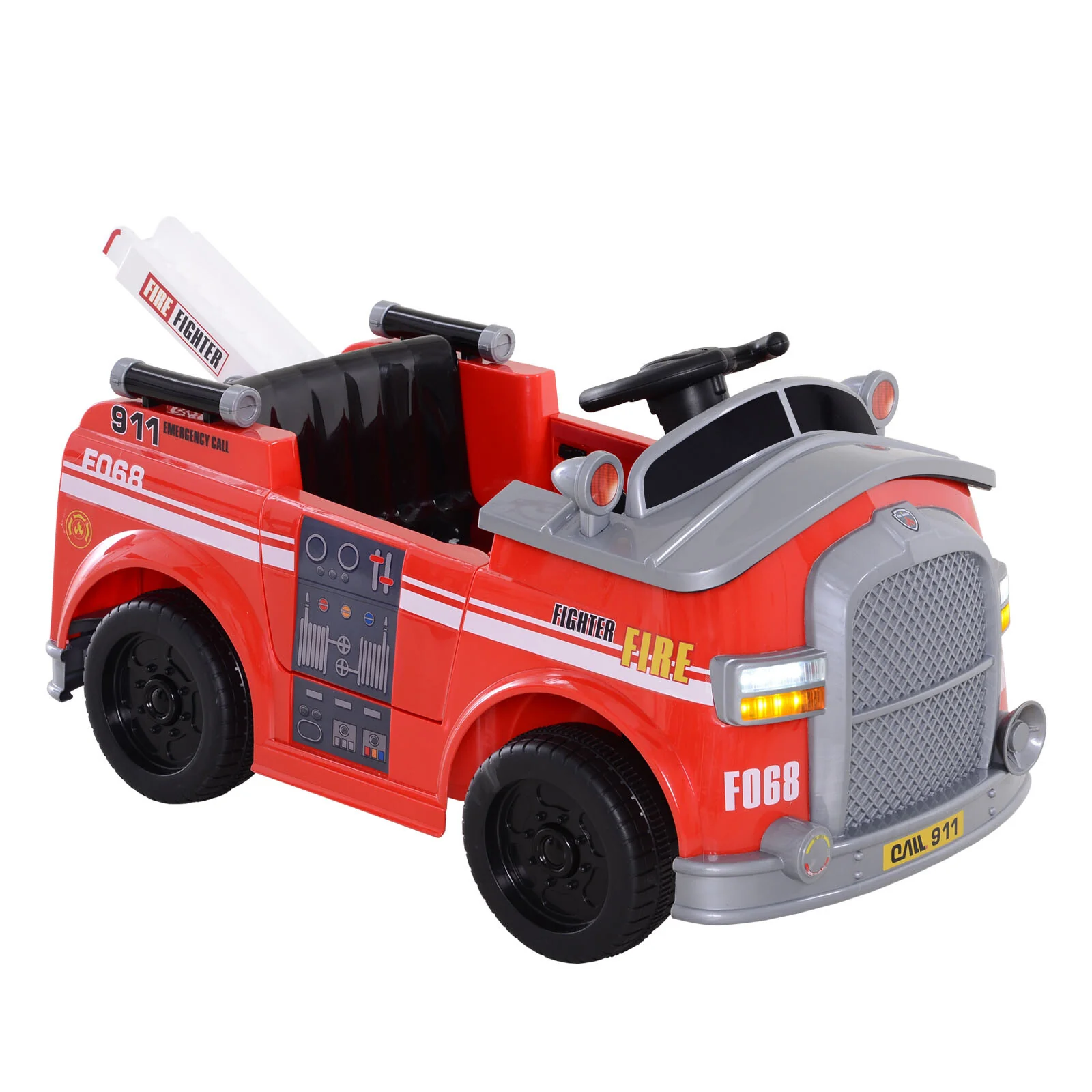 6V Electric Ride-On Fire Truck for Kids with Remote Control, Music, and Lights