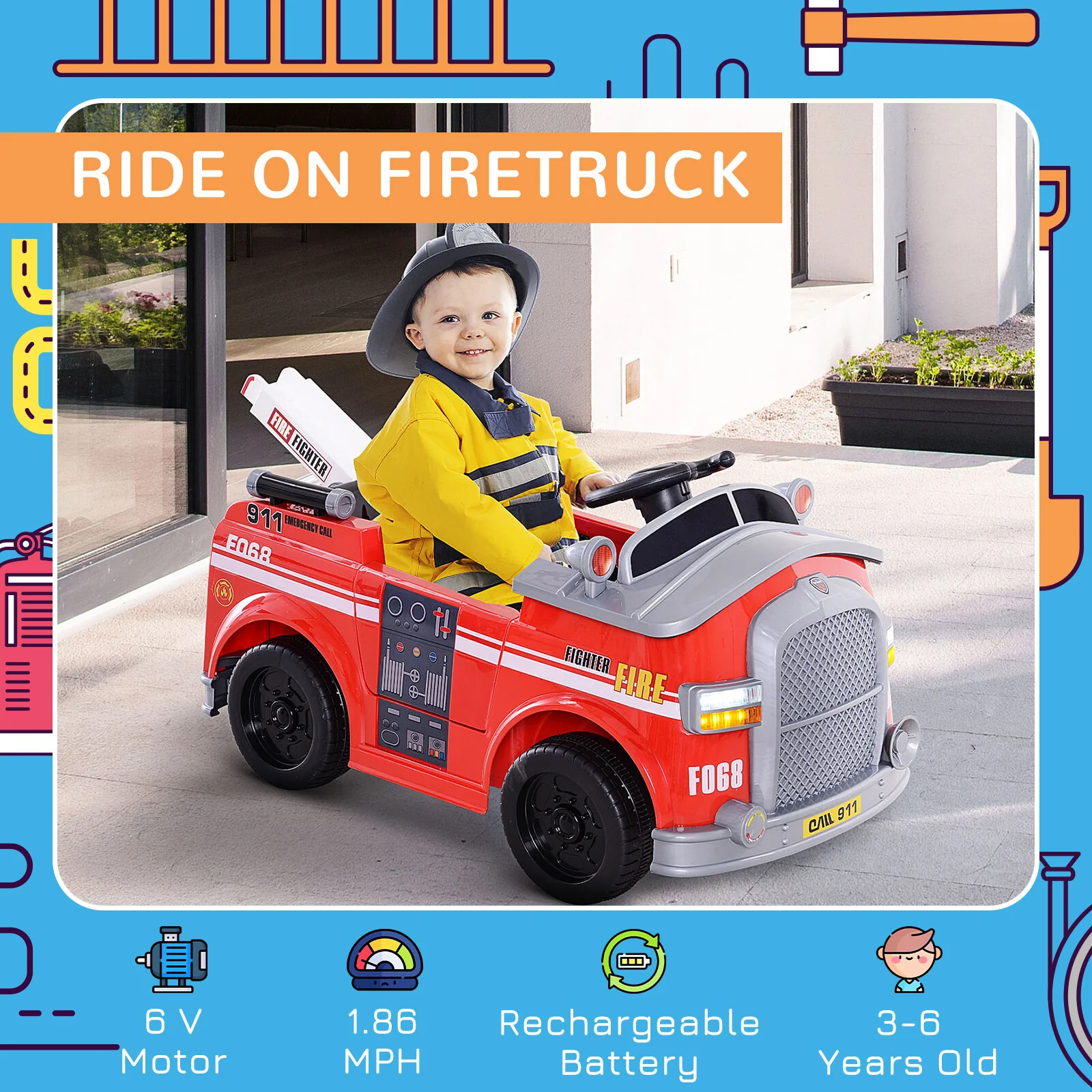 6V Electric Ride-On Fire Truck for Kids with Remote Control, Music, and Lights - Image 4