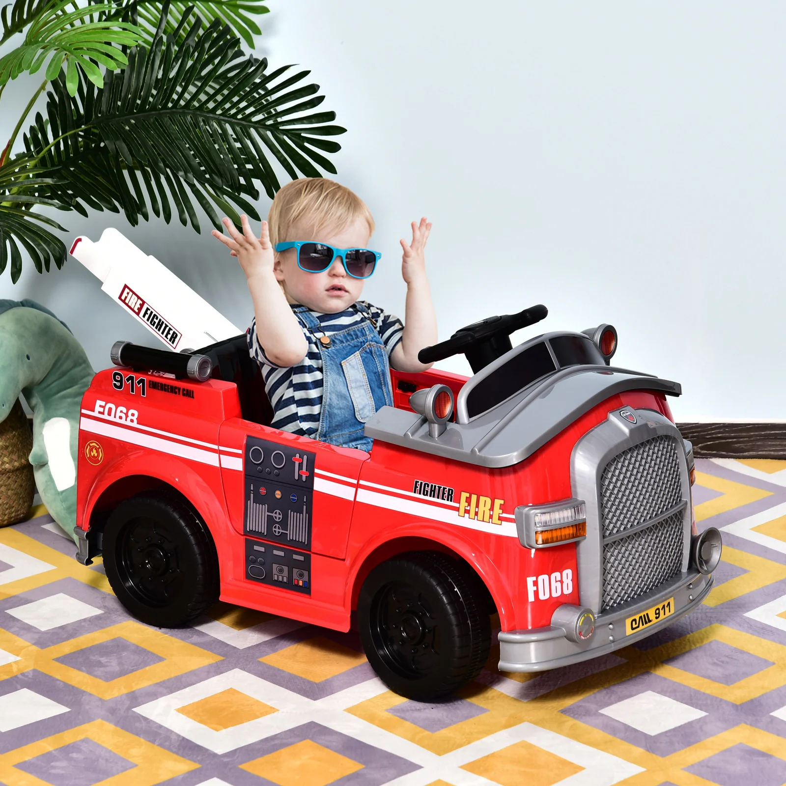 6V Electric Ride-On Fire Truck Vehicle for Kids with Remote Control - Image 9