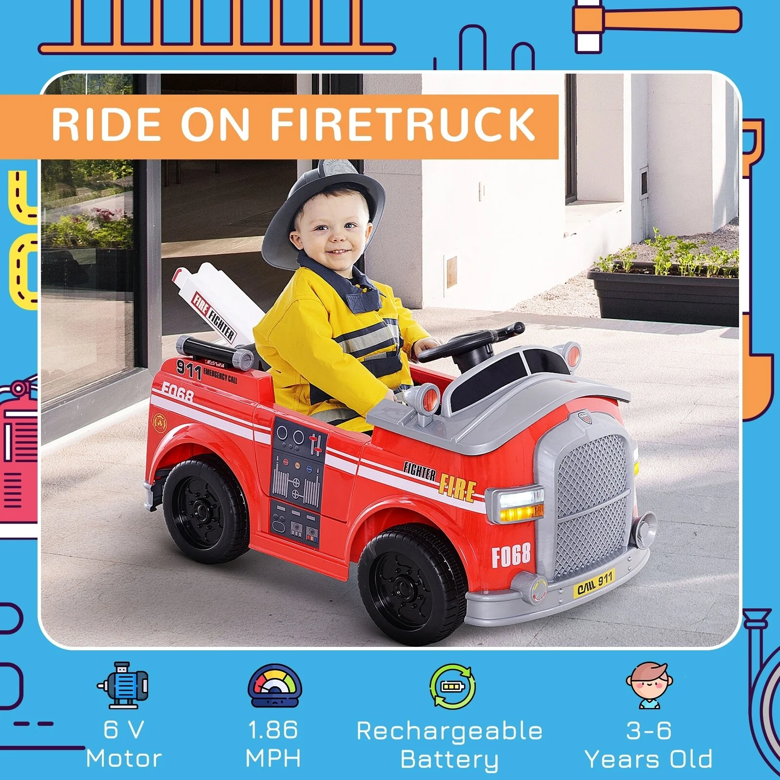 6V Electric Ride-On Fire Truck for Kids with Remote Control and Music - Image 4