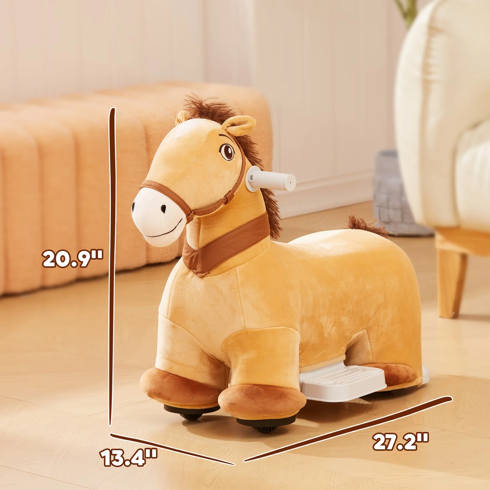 6V Electric Ride-On Brown Horse with Music and Forward PU Wheels - Image 2