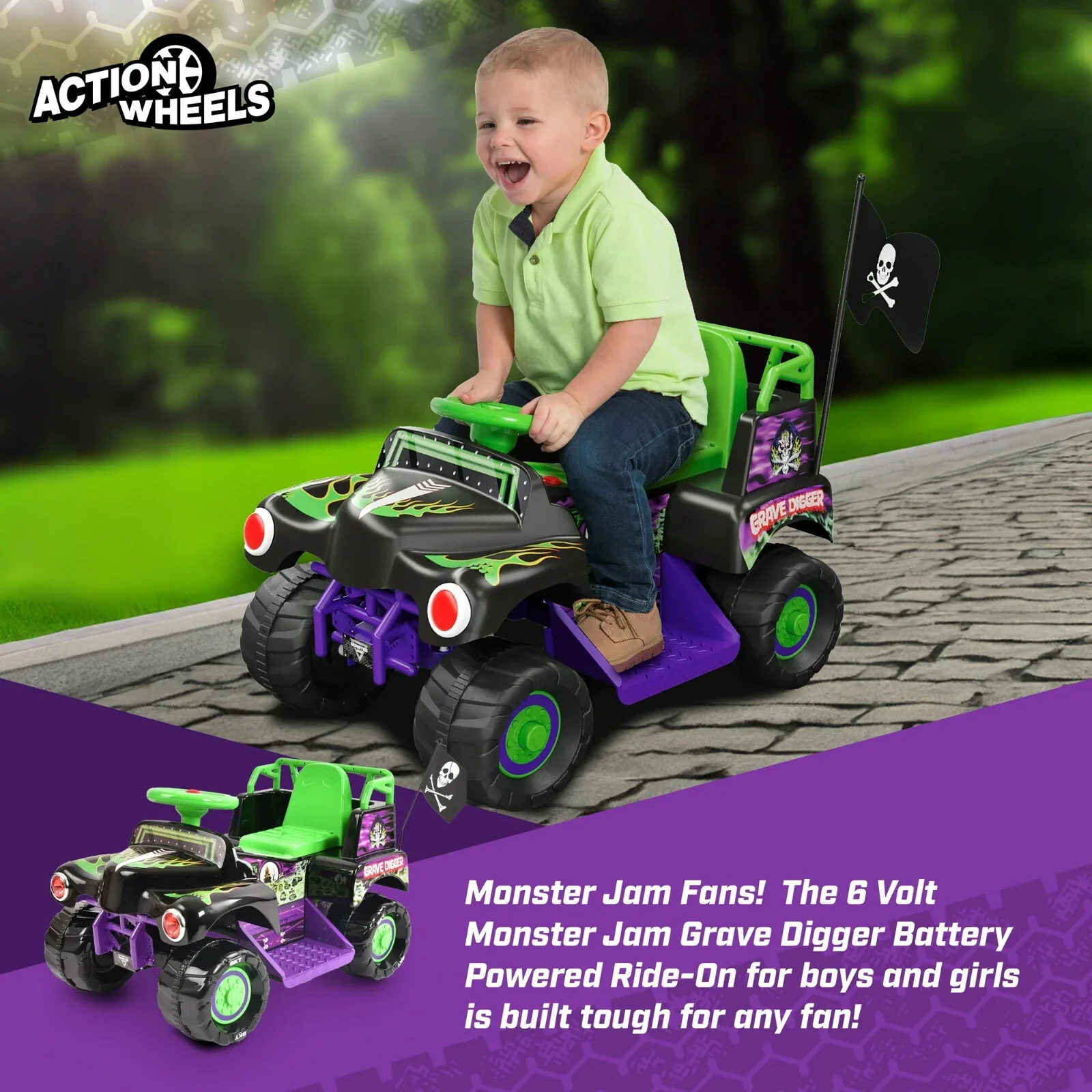 6V Ride-On Grave Digger Monster Truck Toy with Graphics for Boys and Girls 18-36 Months - Image 3