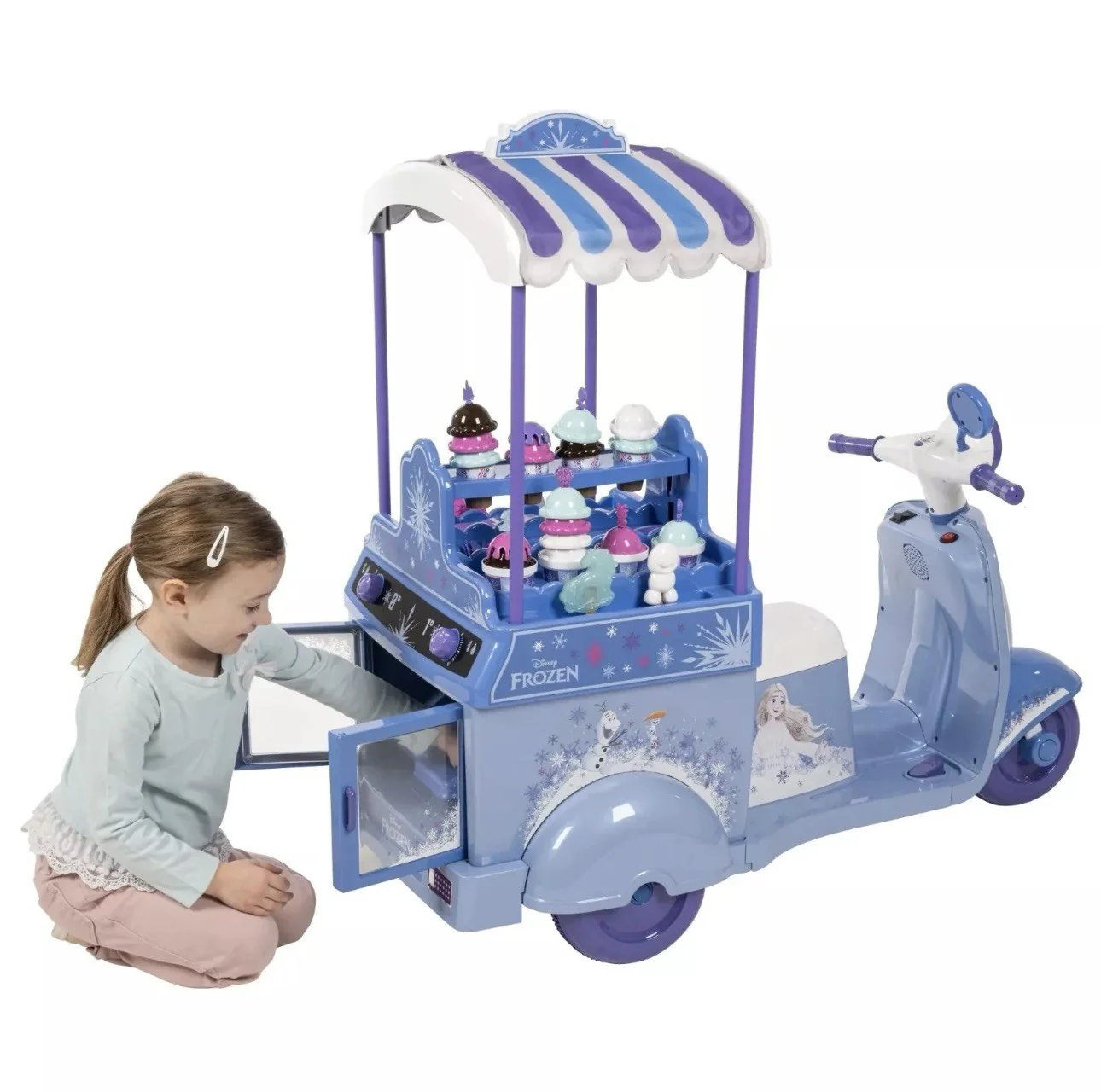 6V Battery-Powered Disney Frozen Ice Cream Ride-On Cart Toy - Image 3