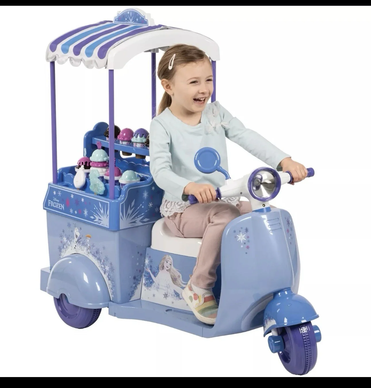 6V Battery-Powered Disney Frozen Ice Cream Ride-On Cart Toy - Image 5