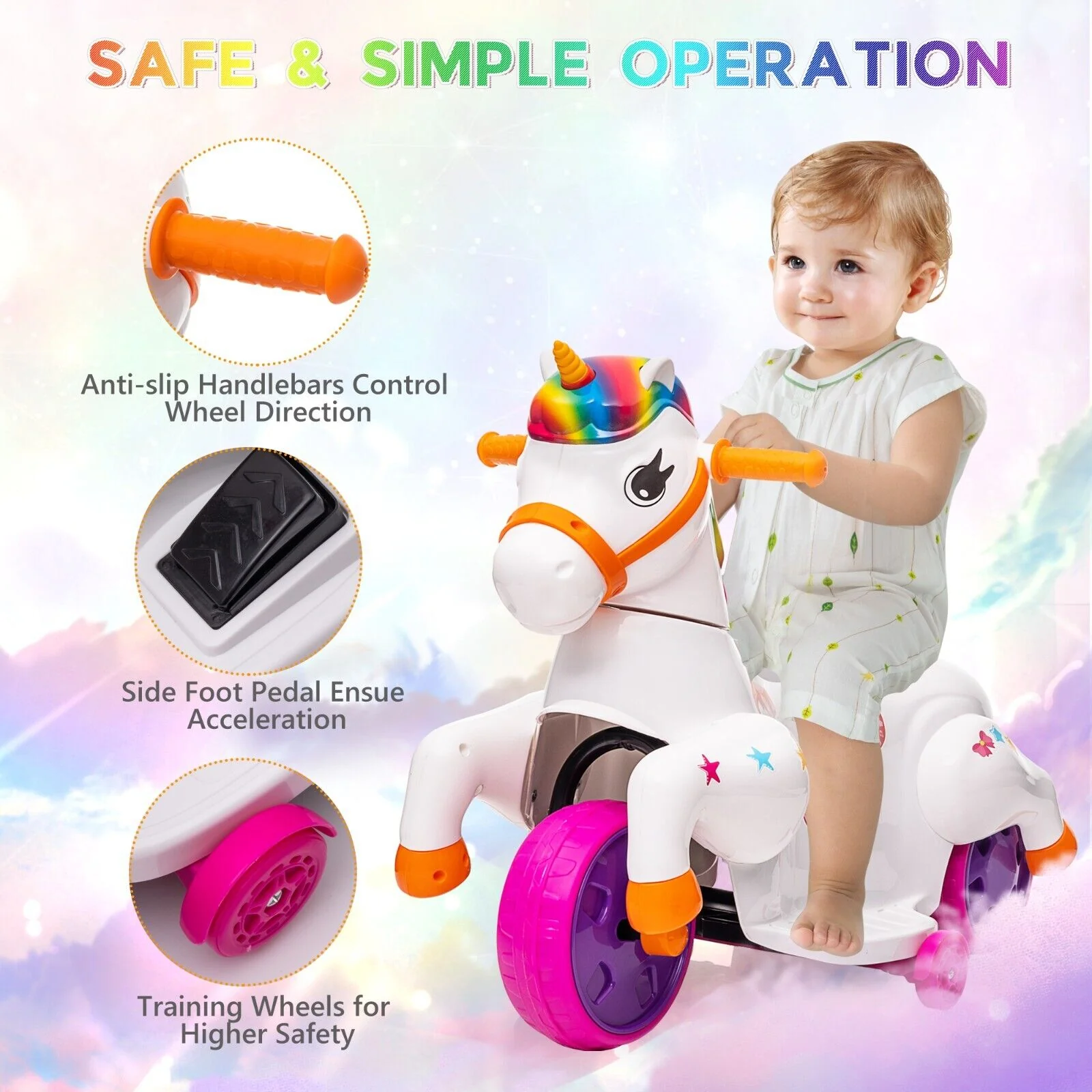 6V Electric Unicorn Ride-On Car with Music and Rocking Horse Feature for Kids - Image 10