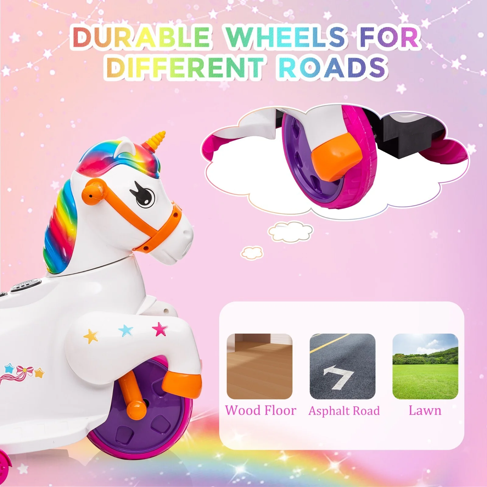 6V Electric Unicorn Ride-On Car with Music and Rocking Horse Feature for Kids - Image 12