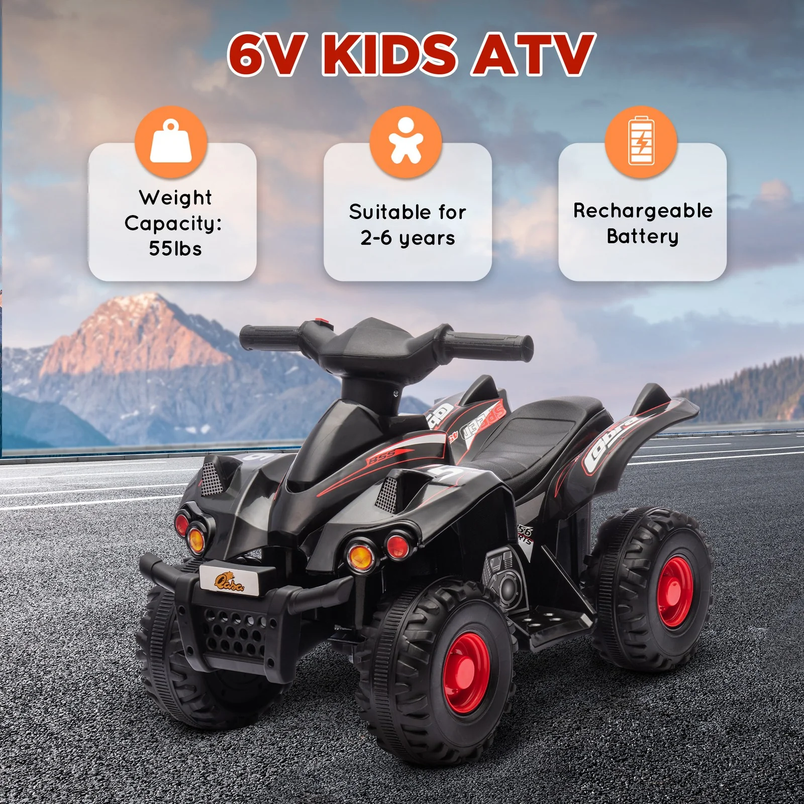 6V Kids ATV 4-Wheeler Quad Car with Music and Forward Drive for Ages 2-6 Years Black - Image 8