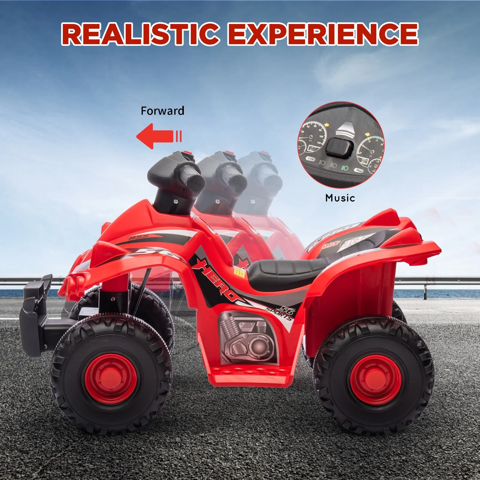 6V Kids 4-Wheeler ATV Quad Car with Music and Forward Drive for Ages 2-6 Years Red - Image 5