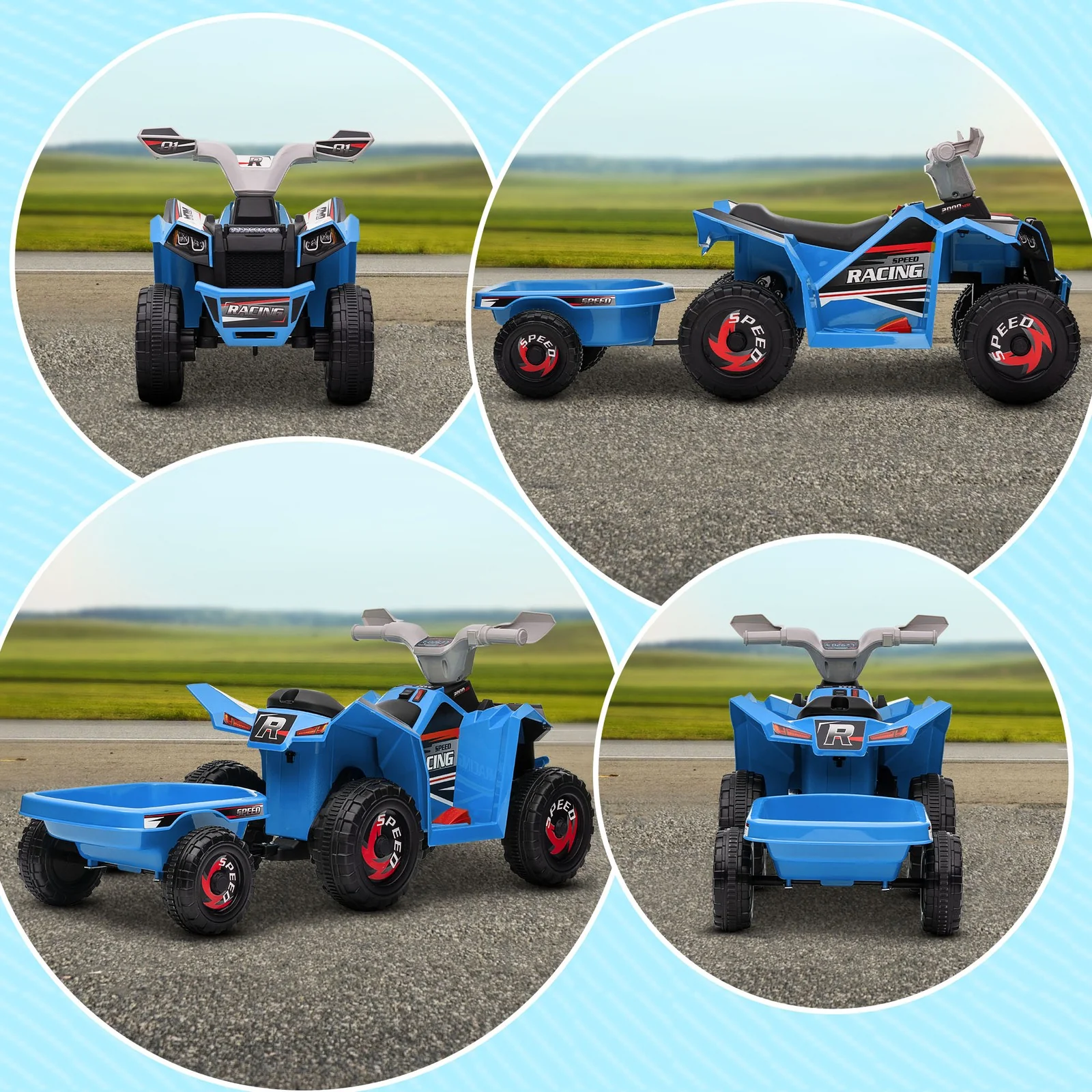 6V Kids Blue ATV Quad Car with Back Trailer and Forward/Backward Motion - Image 10