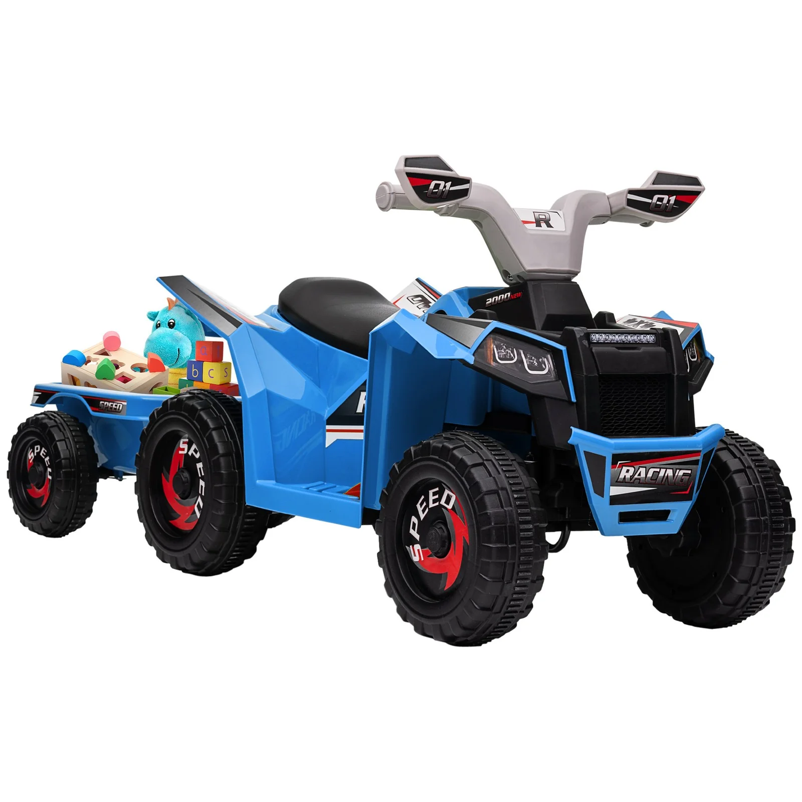 6V Kids Blue ATV Quad Car with Back Trailer and Forward/Backward Motion - Image 12